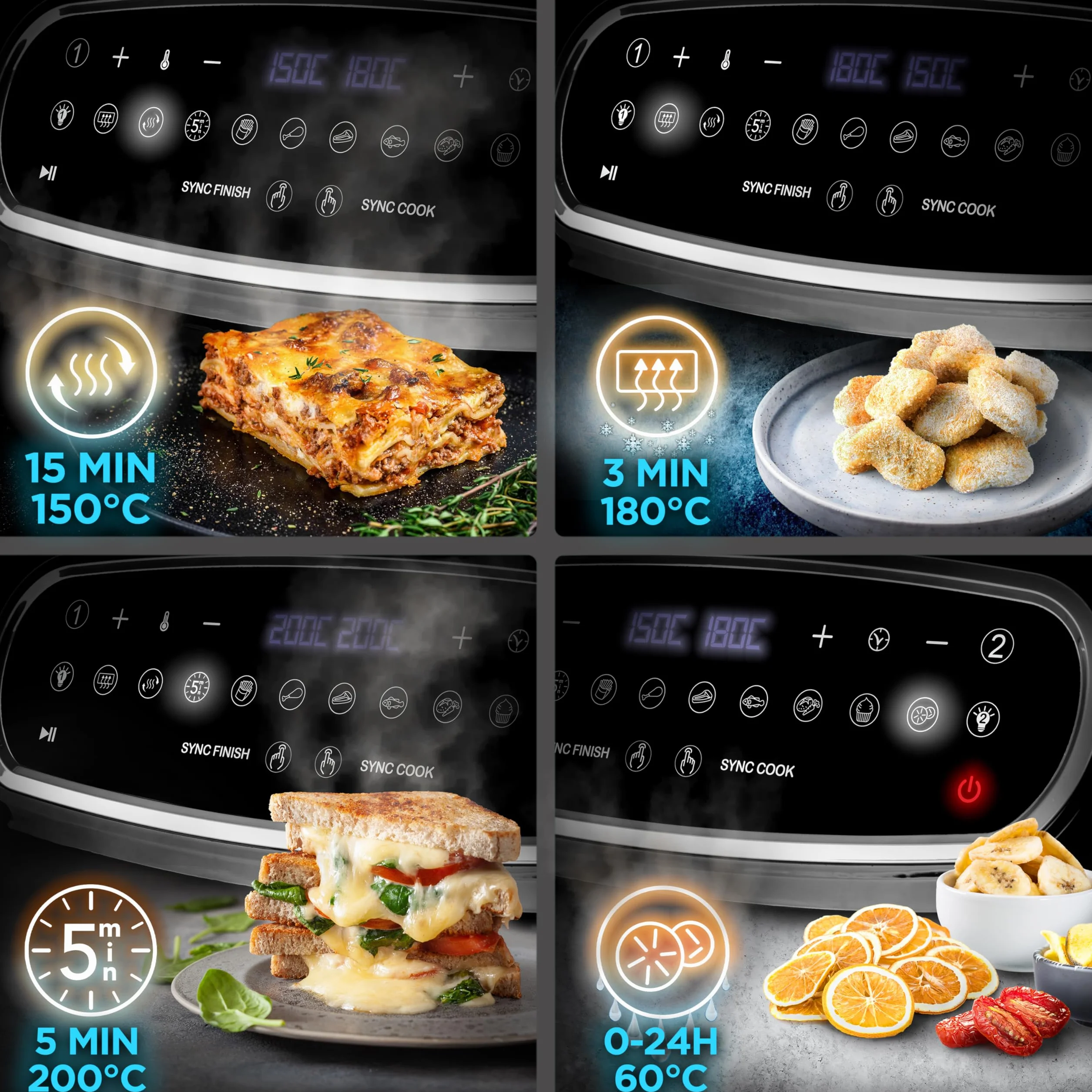 Duronic AF14 BK Airfryer XXL z dużą komora 10l l | frytkownica beztłuszczowa na gorące powietrze wielofunkcyjna podwójna