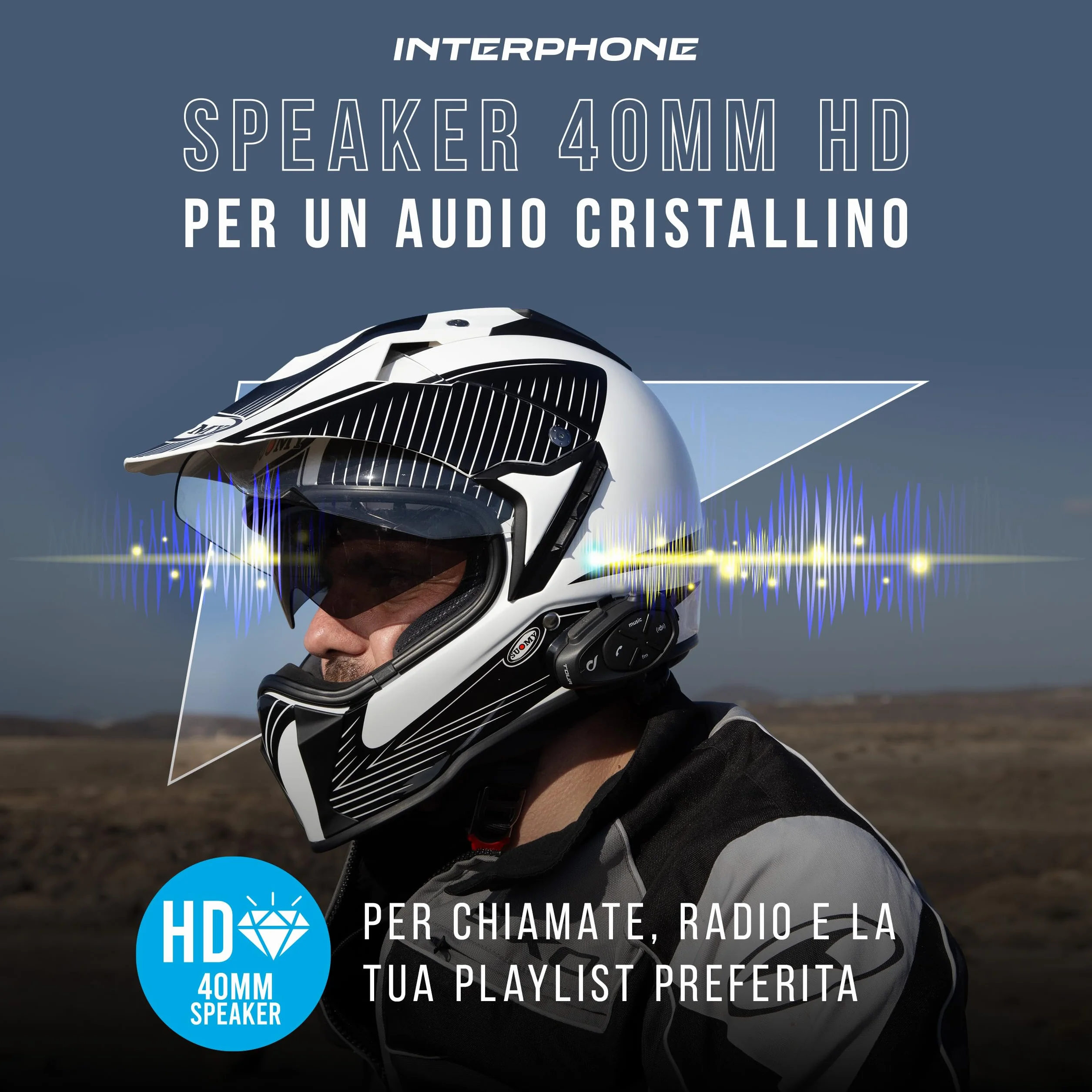 INTERPHONE TOUR HD podwójny domofon kask motocyklowy słuchawki stereo o wysokiej wierności 40 mm, 4 rowerzystów, odstęp 1,5 km, zasięg 25 godzin, szybkie ładowanie, TFT, wodoszczelność IPX67