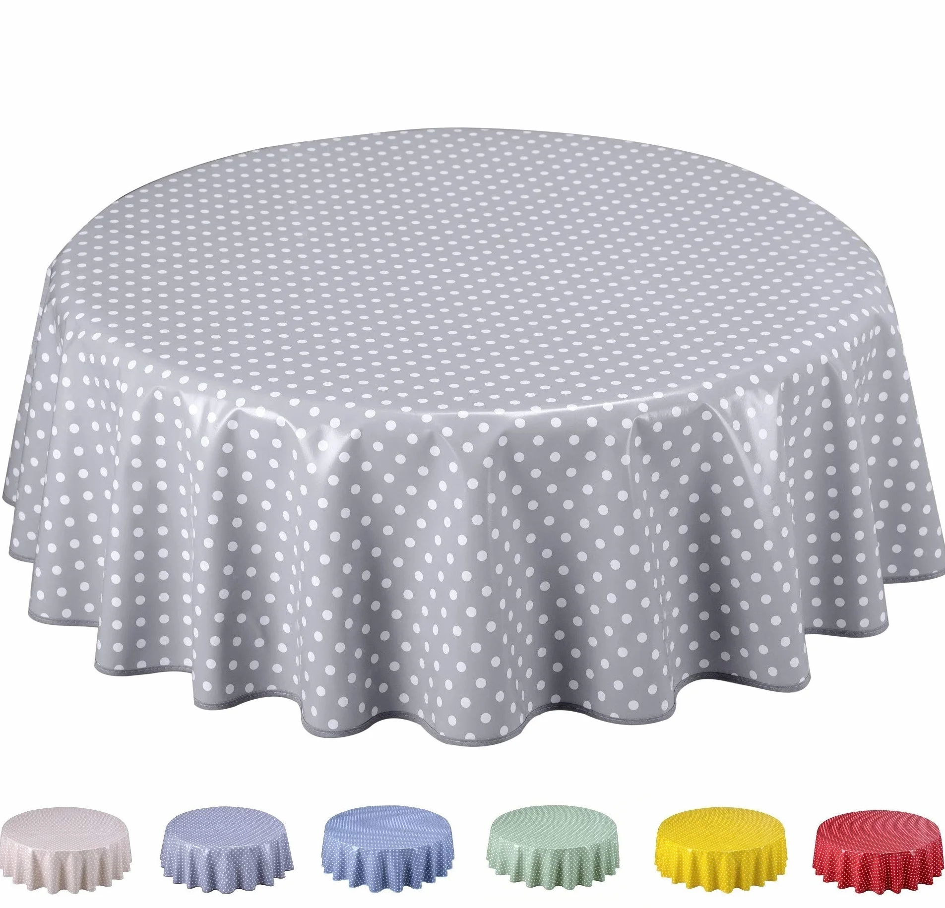 Home Direct Obrus ceratowy PVC okrągły 160 cm Mały groszek jasnoszary