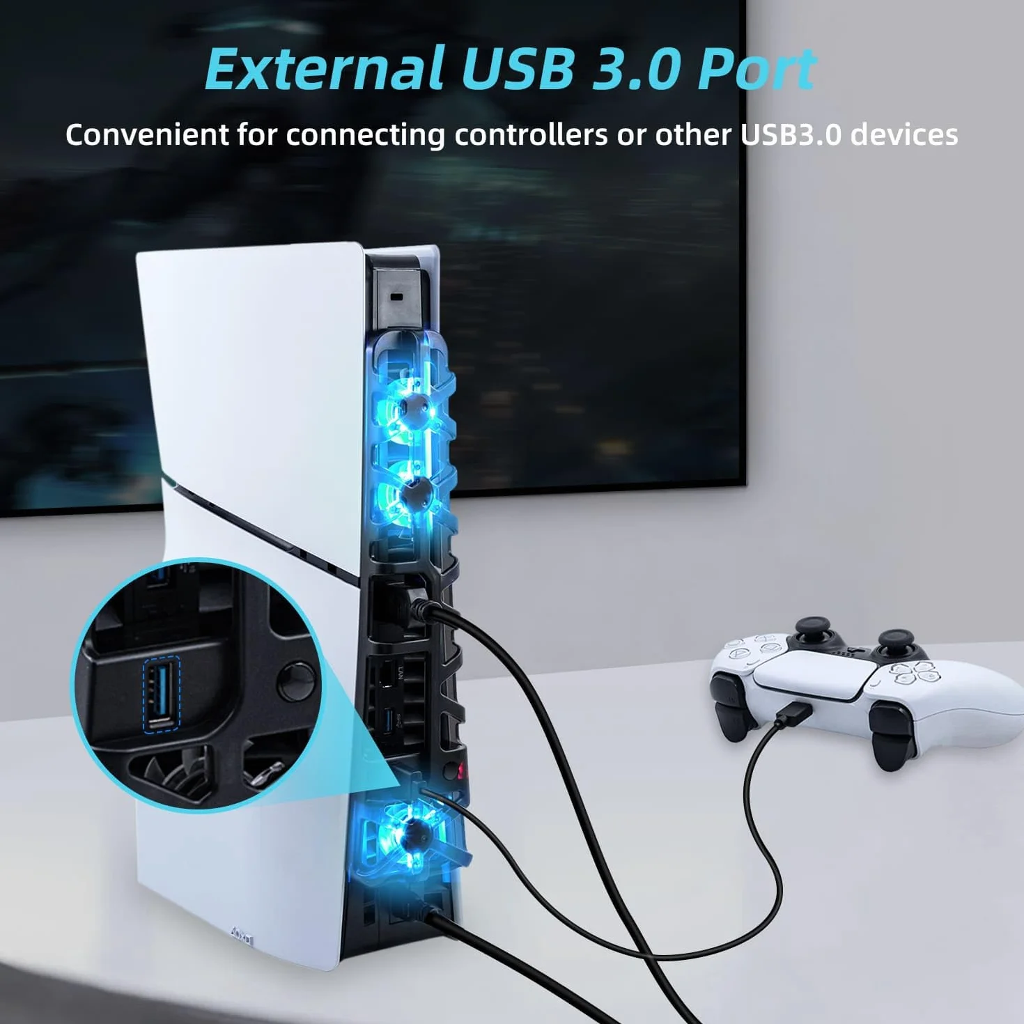 Wentylator chłodzący PS5 Slim z kolorowym światłem LED, cichy wentylator z regulacją temperatury do konsoli PS5 Slim DE/UHD, 3 tryby - czarny - nie dla PS5/PS5 Pro