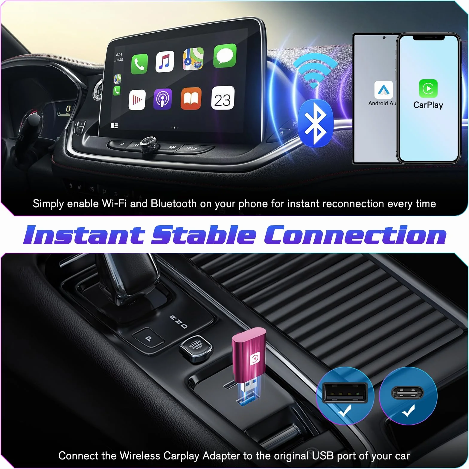 Mini Wireless Carplay Adapter UK for iPhone, 2025 Stable Universal Wireless carplay Adapter, Fast Convert Factory Wired to Wireless CarPlay Dongle Cars for Apple for iOS (NOT for Android)