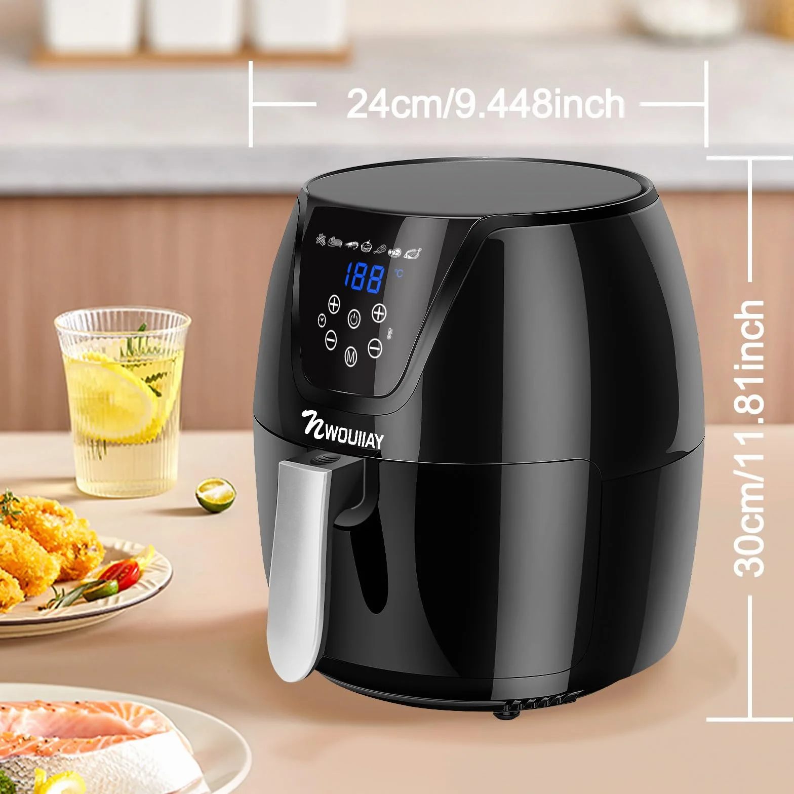 Frytownica na gorące powietrze 1800 W, cyfrowy ekran dotykowy LED, 5,5 l, 7 programów