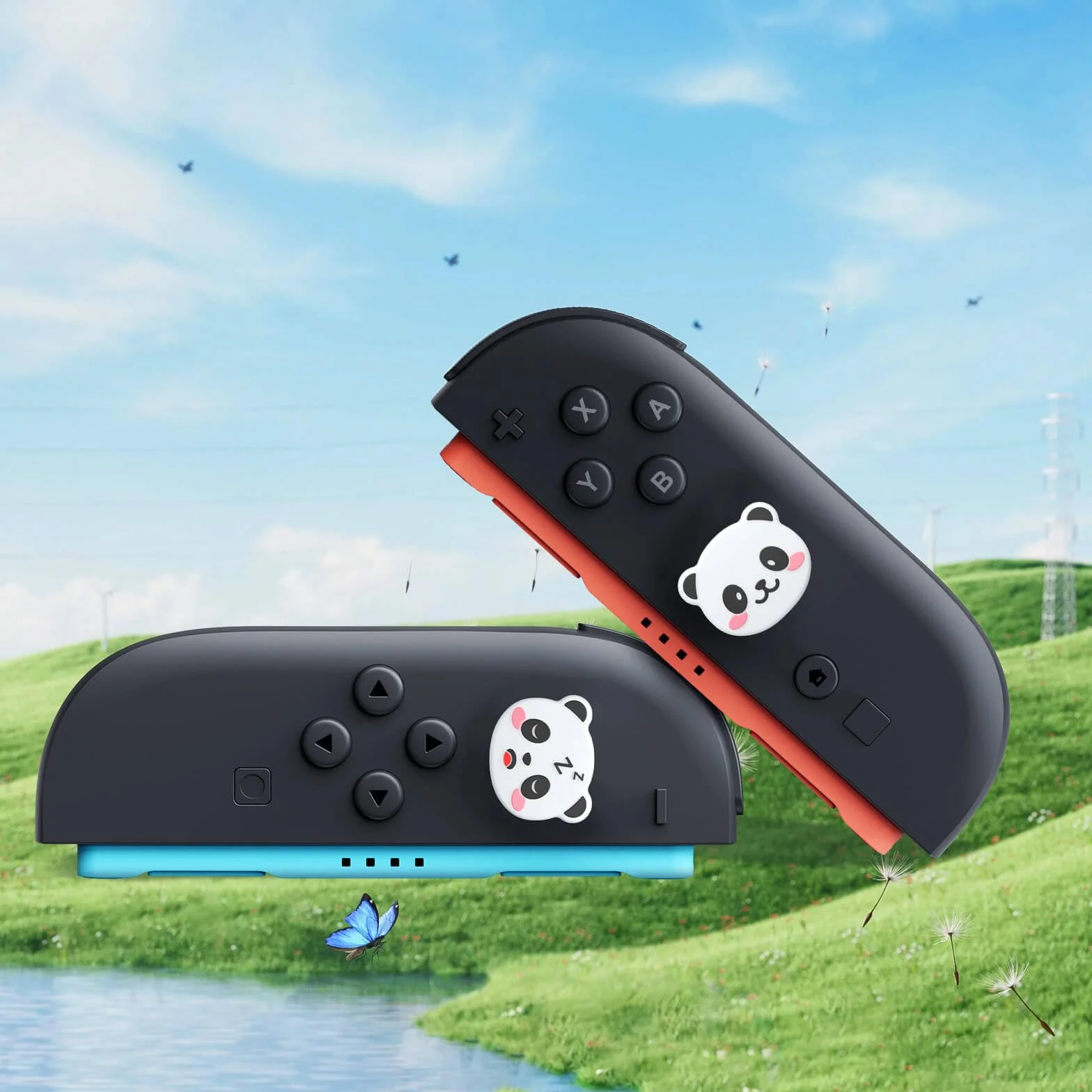JEMDO Joystick nakładki kompatybilne z Switch 2 (2025) – zestaw 4 szt. Panda Thumb Grips z silikonu, antypoślizgowe nakładki na sztyfty odpowiednie do sterowania Joy Con, motyw zwierzęcy dla