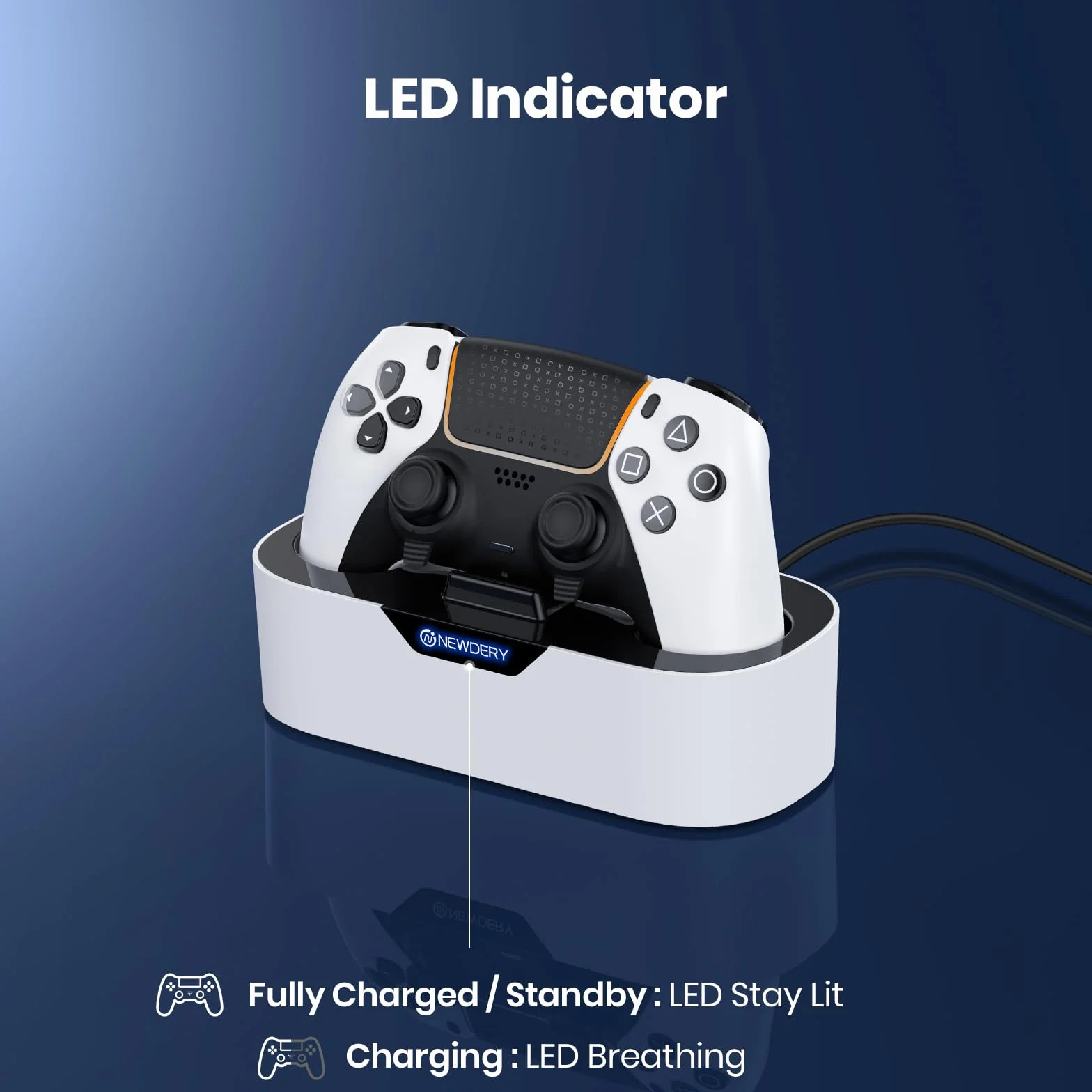 NEWDERY PS5 Controller Charger Station, szybka stacja ładująca do kontrolerów Playstation 5, zamiennik stojaka ładującego do PS5 i PS5 Pro