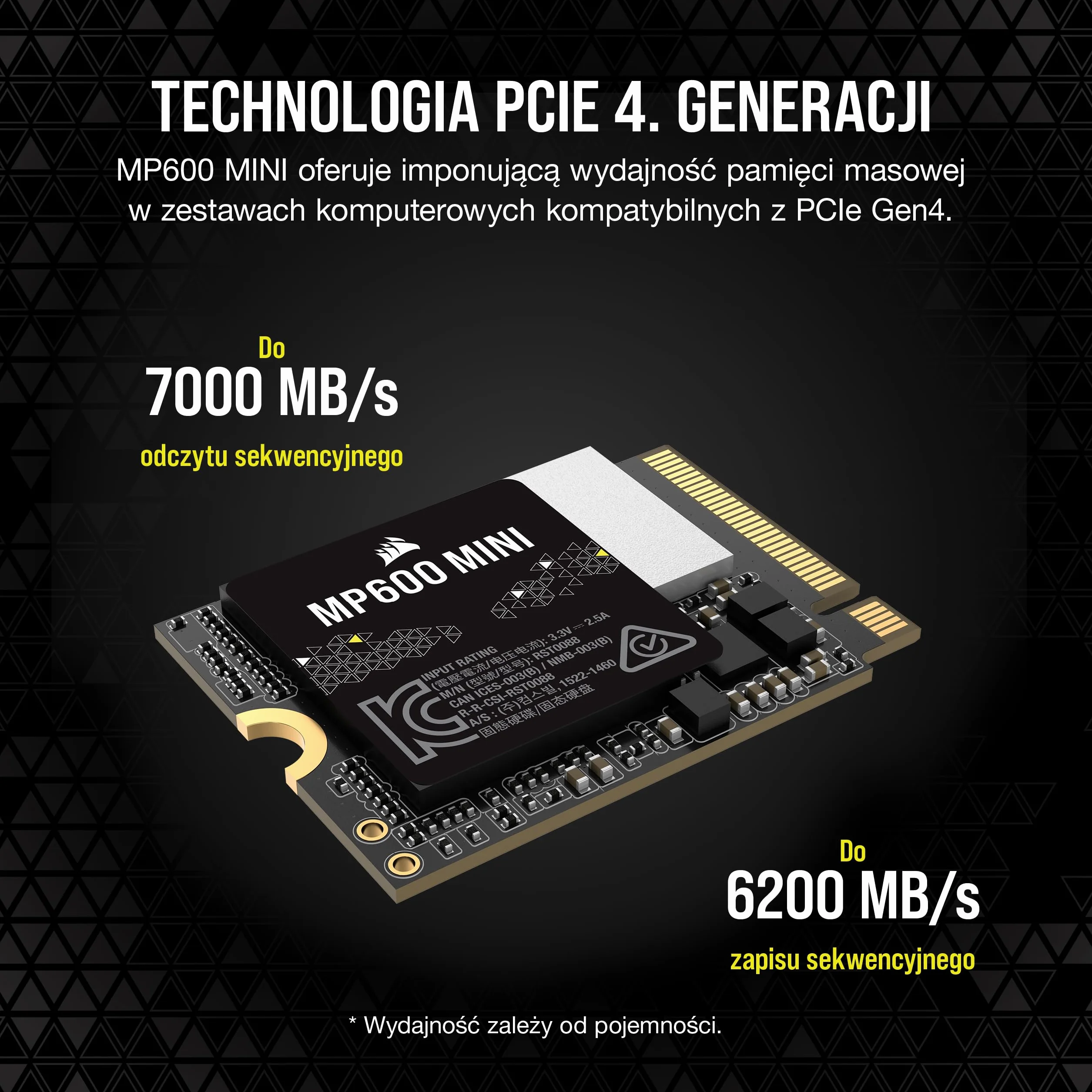 CORSAIR MP600 MINI 1TB M.2 NVMe PCIe x4 Gen4 2 SSD – M.2 2230 – Szybkość Odczytu do 7000 MB/s – Pamięci TLC NAND o Wysokiej Gęstości – Doskonały do Steam Deck i Microsoft Surface – Czarny