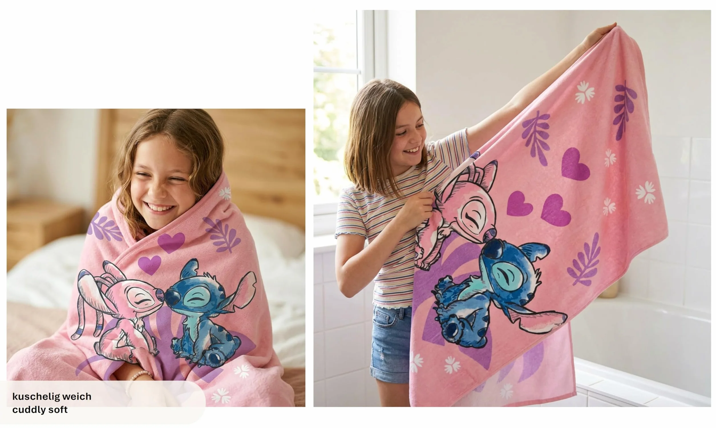 Theonoi Disney Lilo und Stitch dziecięcy ręcznik kąpielowy, ręcznik plażowy, 70 x 140 cm, 100% bawełna, dla dziewczynek – standard Öko-Tex