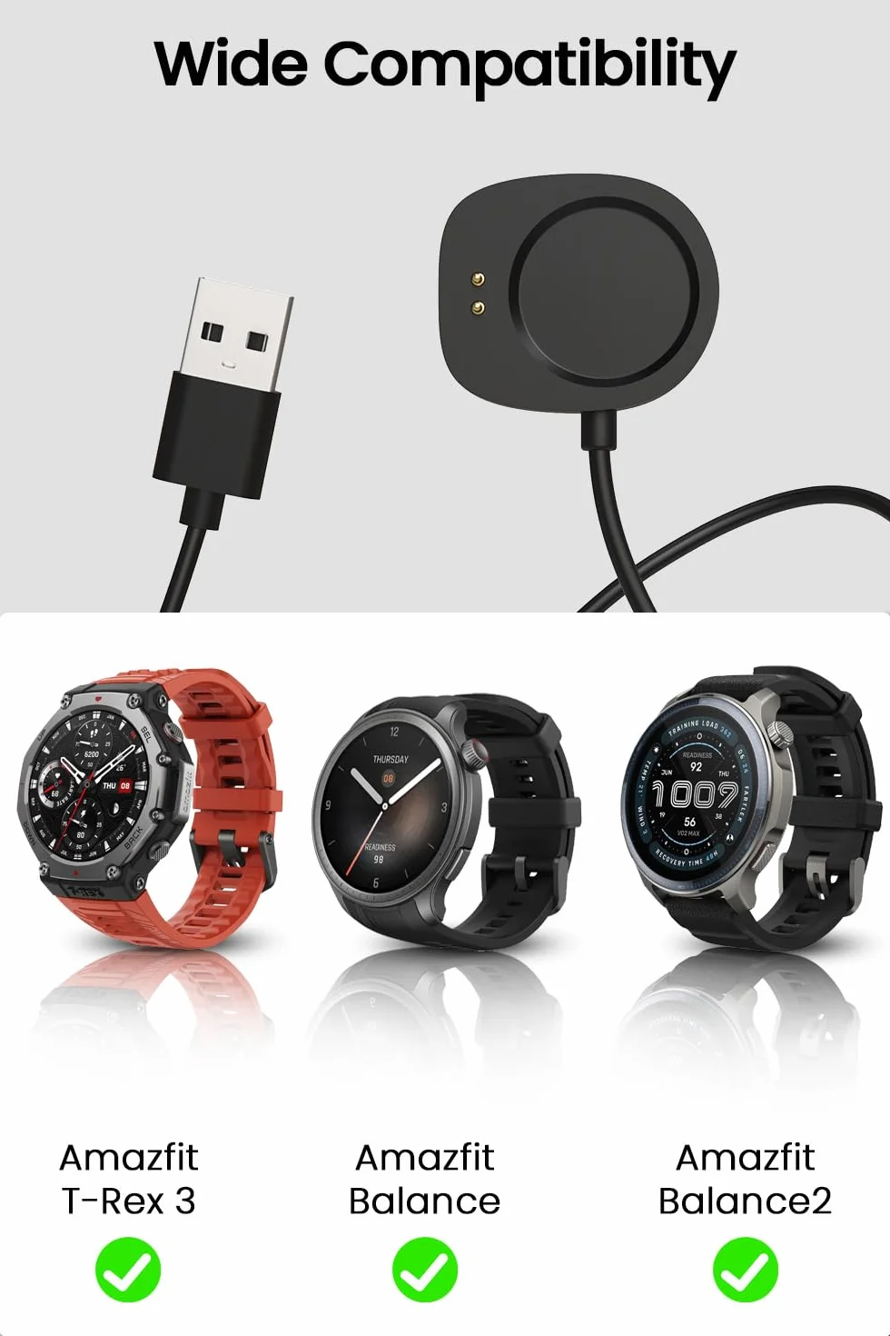 Kabel zamienny dla Amazfit Watch Kabel ładowania USB Kompatybilny z Amazfit T-Rex 3/Balance/Balance 2 Smartwatch-3.3FT(1M)