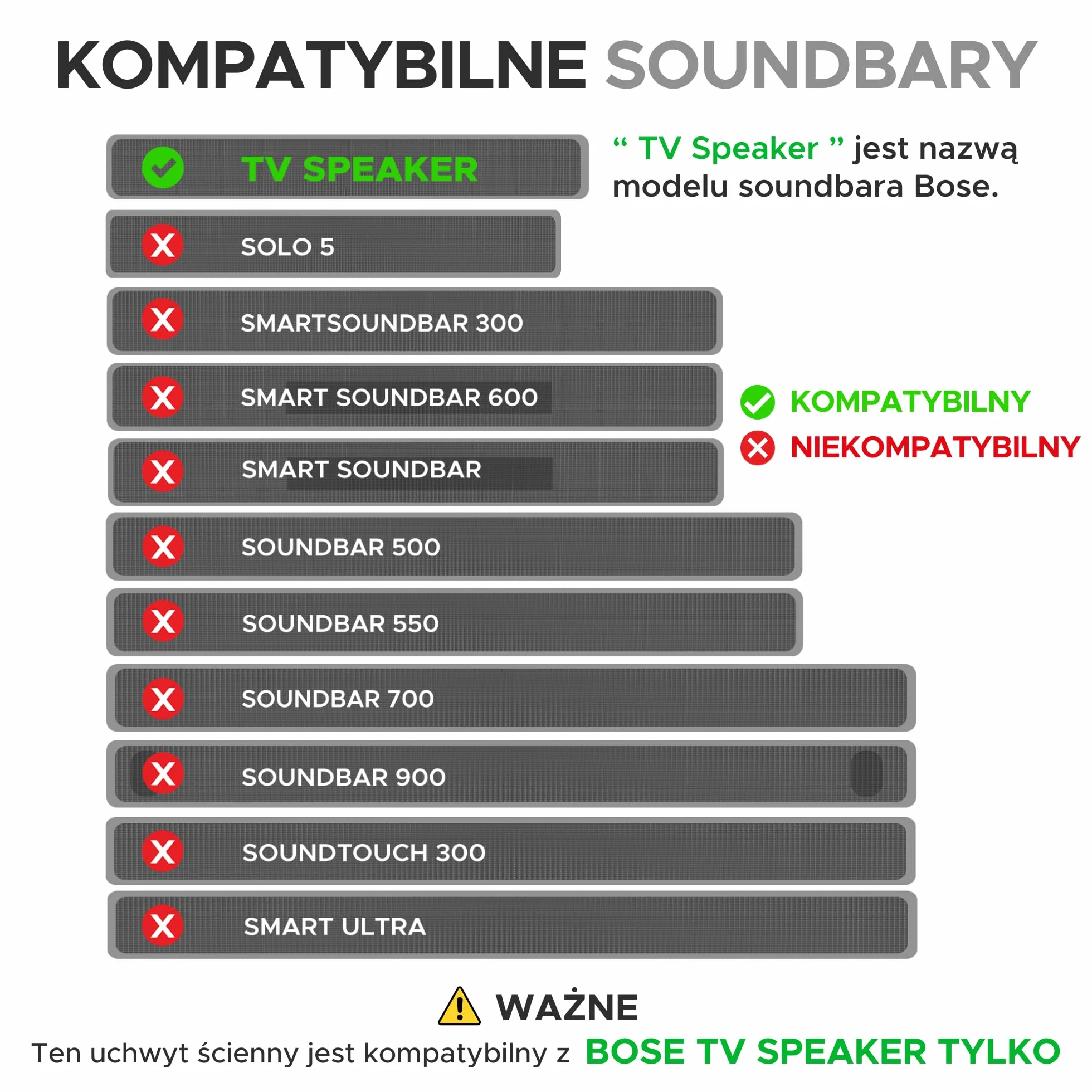 Uchwyt ścienny do głośnika telewizyjnego, kompatybilny tylko z głośnikami TV Bose, zestaw głośników telewizyjnych, w komplecie z pełnym zestawem akcesoriów montażowych, nadaje się tylko do głośników