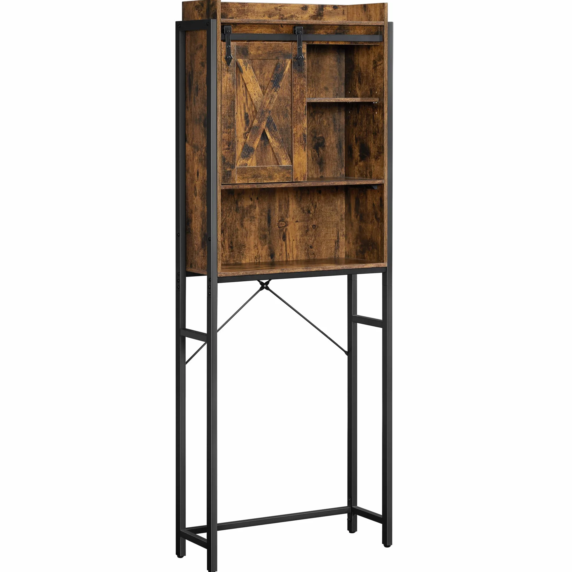 VASAGLE Regał toaletowy szafka do przechowywania pralki stalowa rama 64 x 23,5 x 170 cm rustykalny brąz i czarny