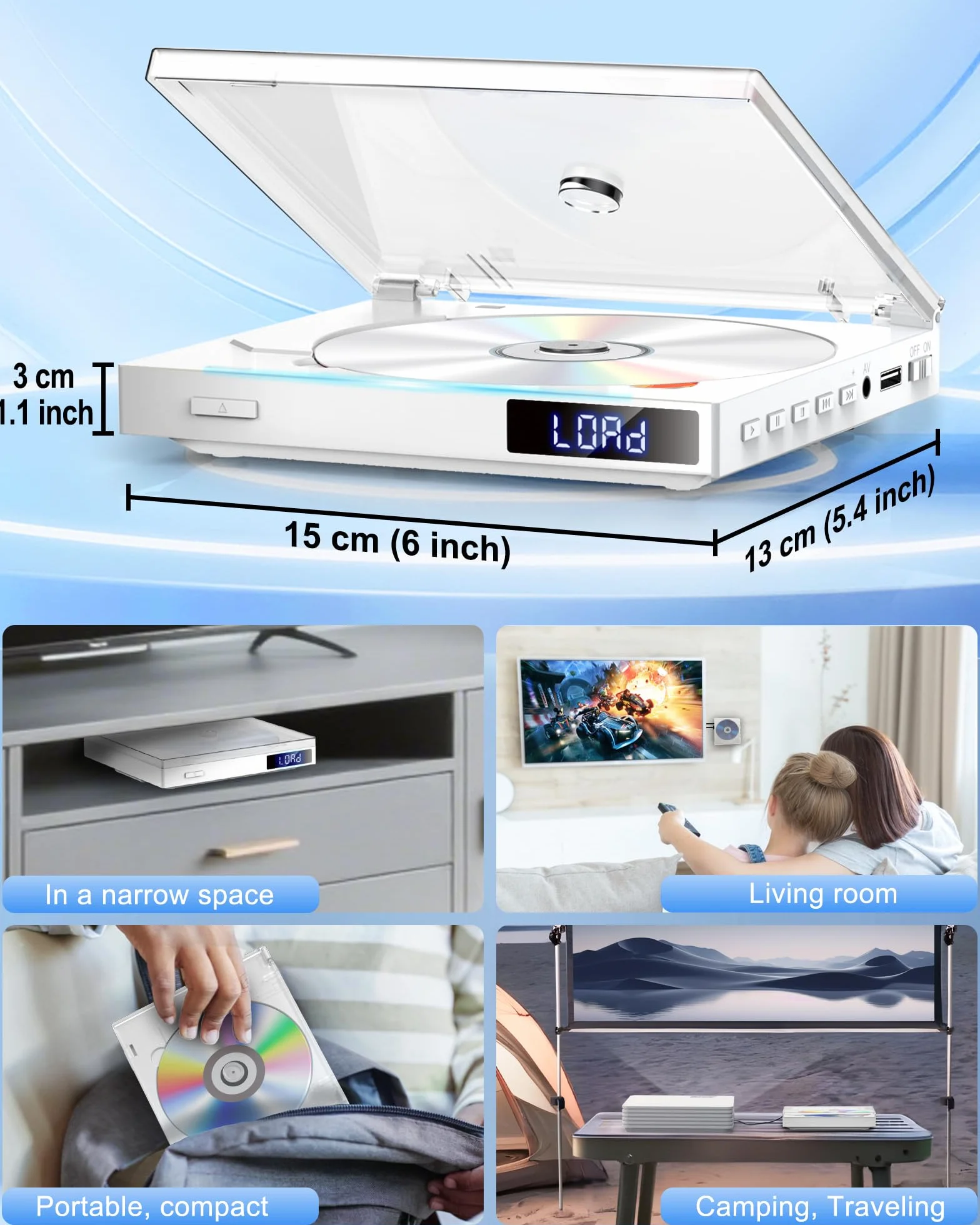 Mały odtwarzacz DVD do domu, odtwarzacz DVD HDMI do telewizora, rozdzielczość 1080p Full HD, bez ograniczeń regionalnych, odtwarzanie z pamięci, obsługa USB, pilot zdalnego sterowania, kabel HDMI/RCA