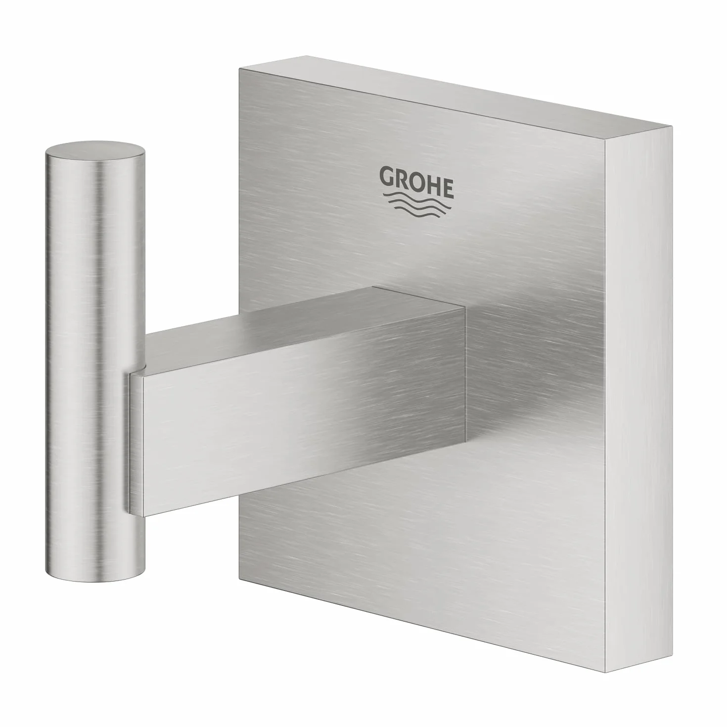 GROHE Start Sześcienny wieszak na szlafroki – łazienkowy wieszak na ręczniki prysznicowe (metal, ukryte mocowanie, ze śrubami i kołkami), łatwy montaż za pomocą GROHE QuickGlue, stal nierdzewna,