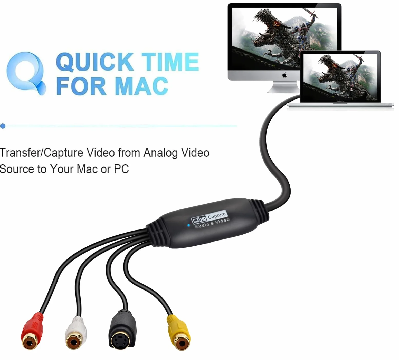Konwerter VHS na cyfrowy, karta przechwytywania wideo USB 2.0 karta przechwytywania audio wideo urządzenie stare VHS Mini DV Hi8 DVD VCR na cyfrowy konwerter dla komputerów Mac, obsługa komputera