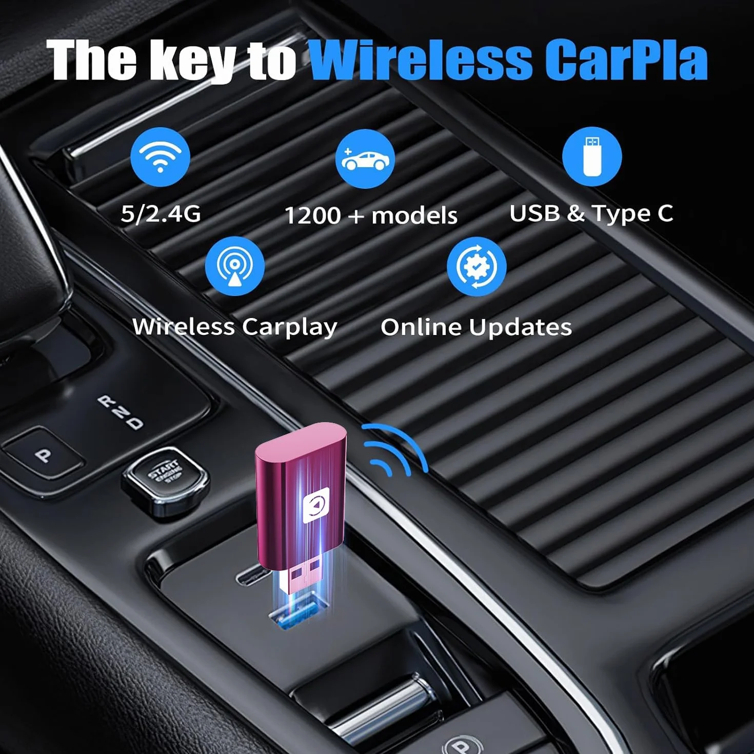 Mini Wireless Carplay Adapter UK for iPhone, 2025 Stable Universal Wireless carplay Adapter, Fast Convert Factory Wired to Wireless CarPlay Dongle Cars for Apple for iOS (NOT for Android)