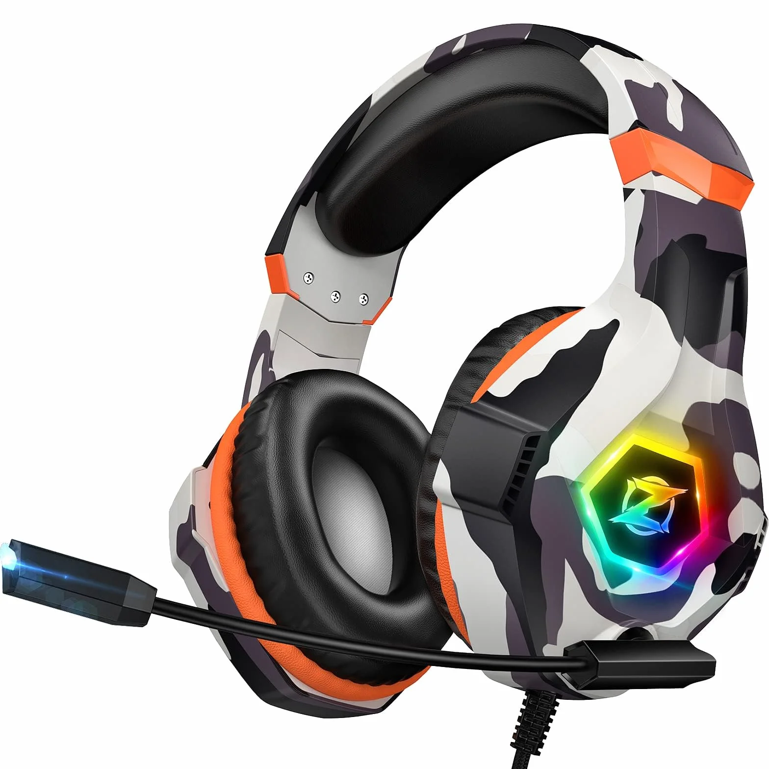 Ozeino Zestaw Słuchawkowy do Gier PS4 PS5 PC Xbox Switch, Słuchawki Nauszne z Dźwiękiem Przestrzennym i Światłem RGB