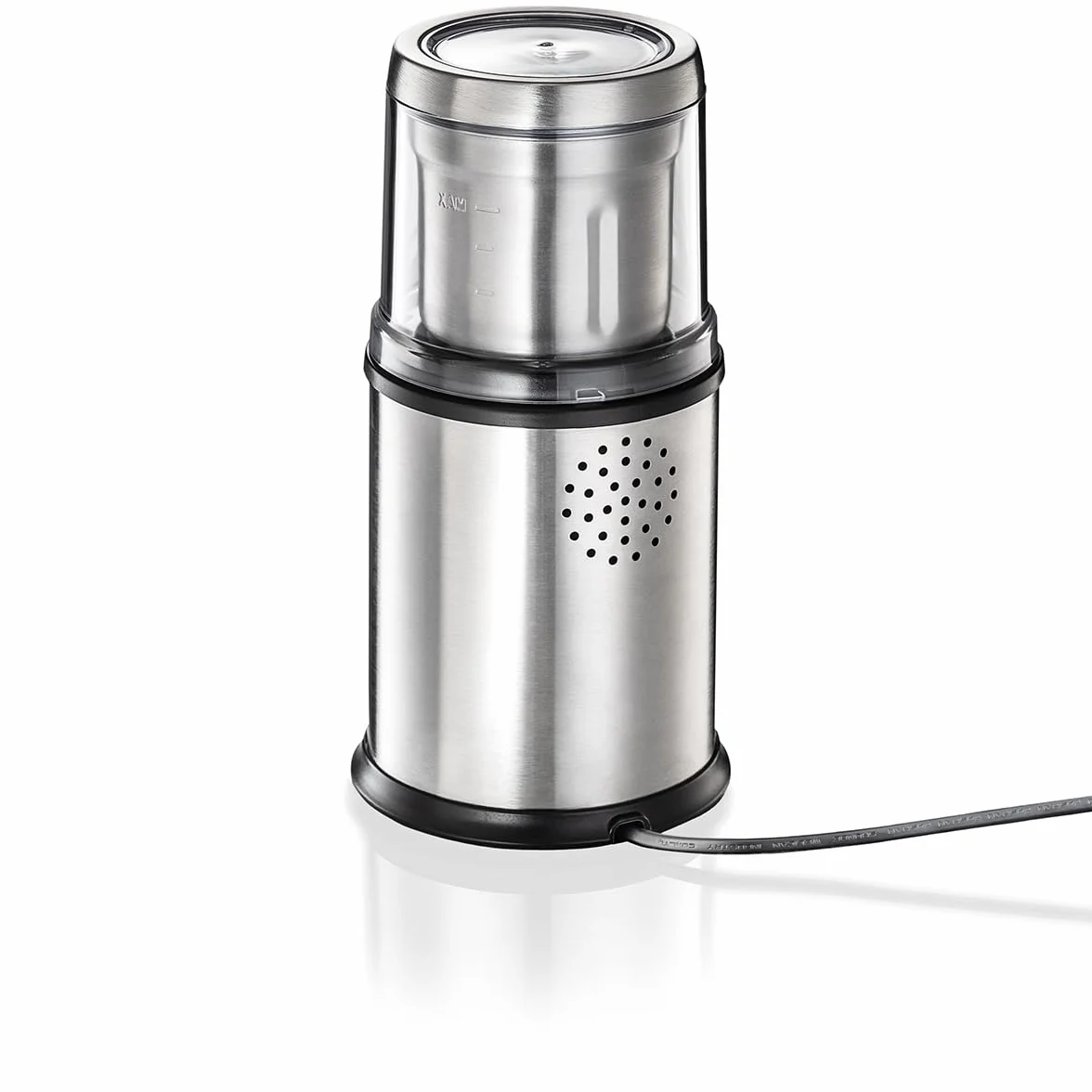 Cloer 7419 Elektryczny młynek do kawy i przypraw z nożem udarowym ze stali nierdzewnej, 350W, 2 wyjmowane pojemniki ze stali nierdzewnej, do pesto, ziół, orzechów i zbóż, do 80 g ziaren kawy