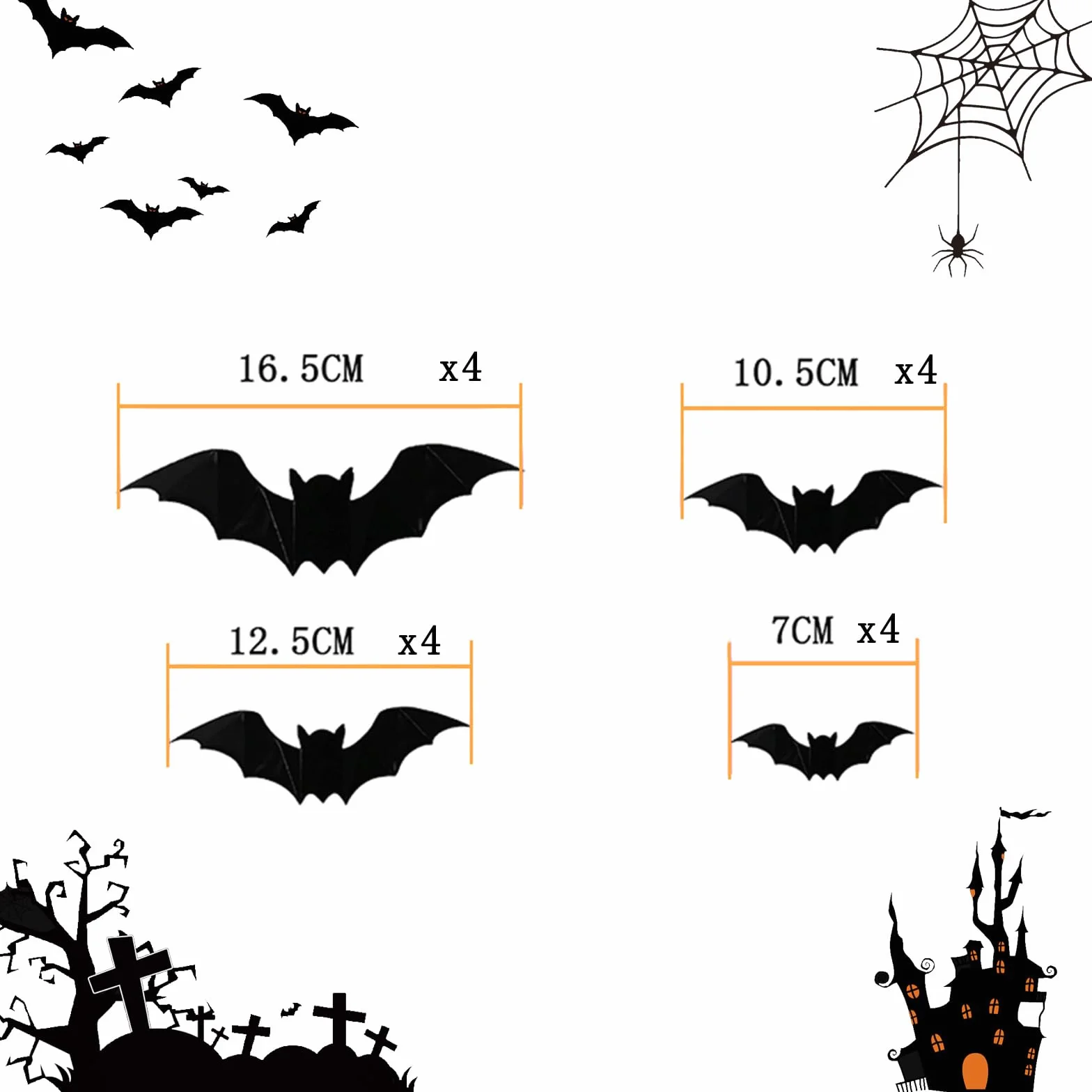 Nietoperz 3D na Halloween, 16 sztuk, wodoszczelne PCW do zewnątrz, dekoracja do ogrodu, na imprezę, "zrób to sam", naklejka ścienna