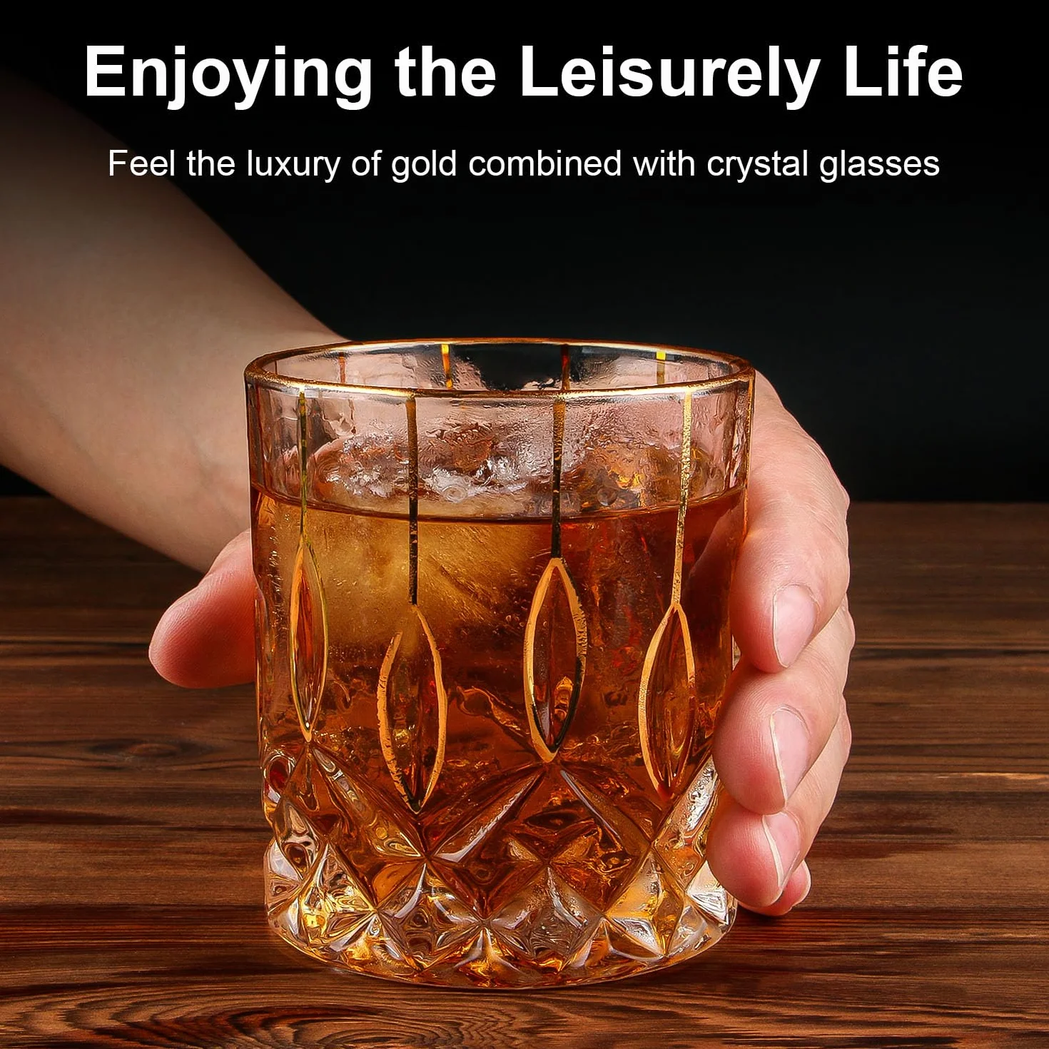 GLASKEY Zestaw 2 Szklanki do Whisky 320 ml Staromodne Kieliszki ze Złotym Rantem