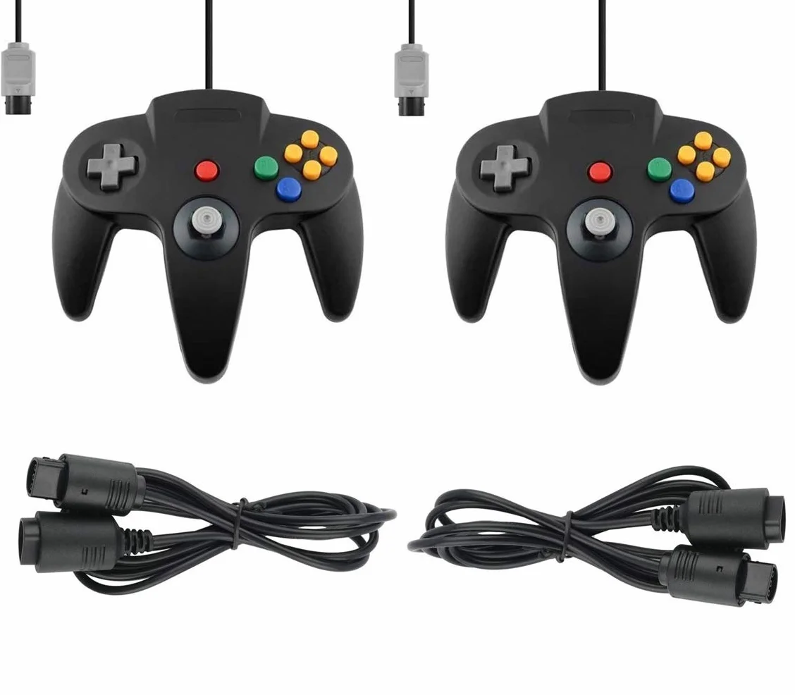 Kontroler Nintendo 64 N64 Czarny Dwupak z Przedłużeniami Gamepad Joypad