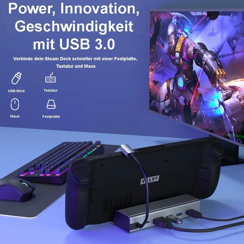 Steam Deck stacja dokująca 6 w 1 z HDMI, USB-C, USB 3.0, Gigabit Ethernet - akcesoria Steam Deck, Valve Steam Deck - Stream Deck