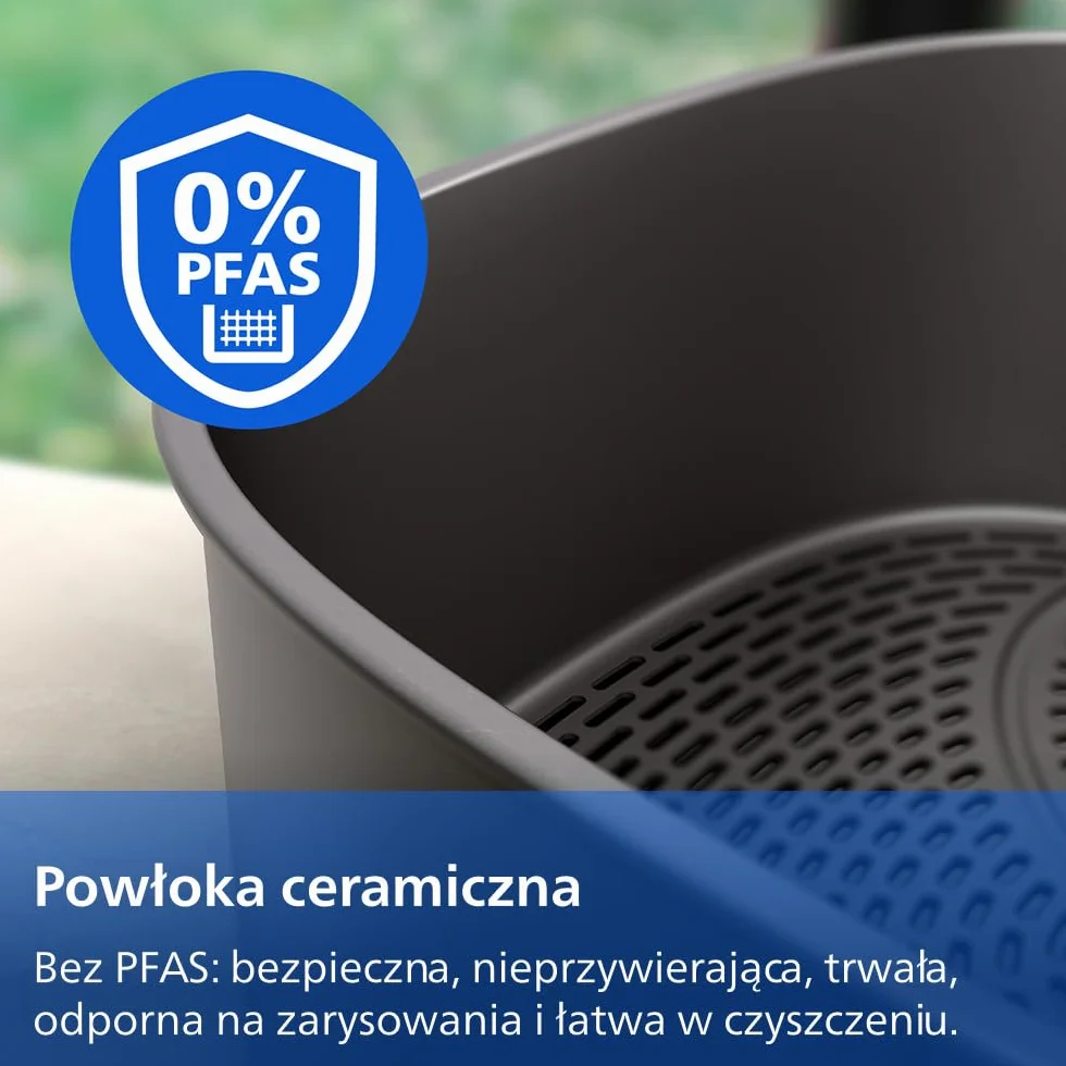 Philips Ovi z serii 4000 z podwójnym koszem 10L – Technologia RapidAir, Synchronizacja, 2 posiłki jednocześnie, 45% mniej miejsca na blacie, Powłoka ceramiczna bez PFAS, Okienka podglądu (NA460/00)