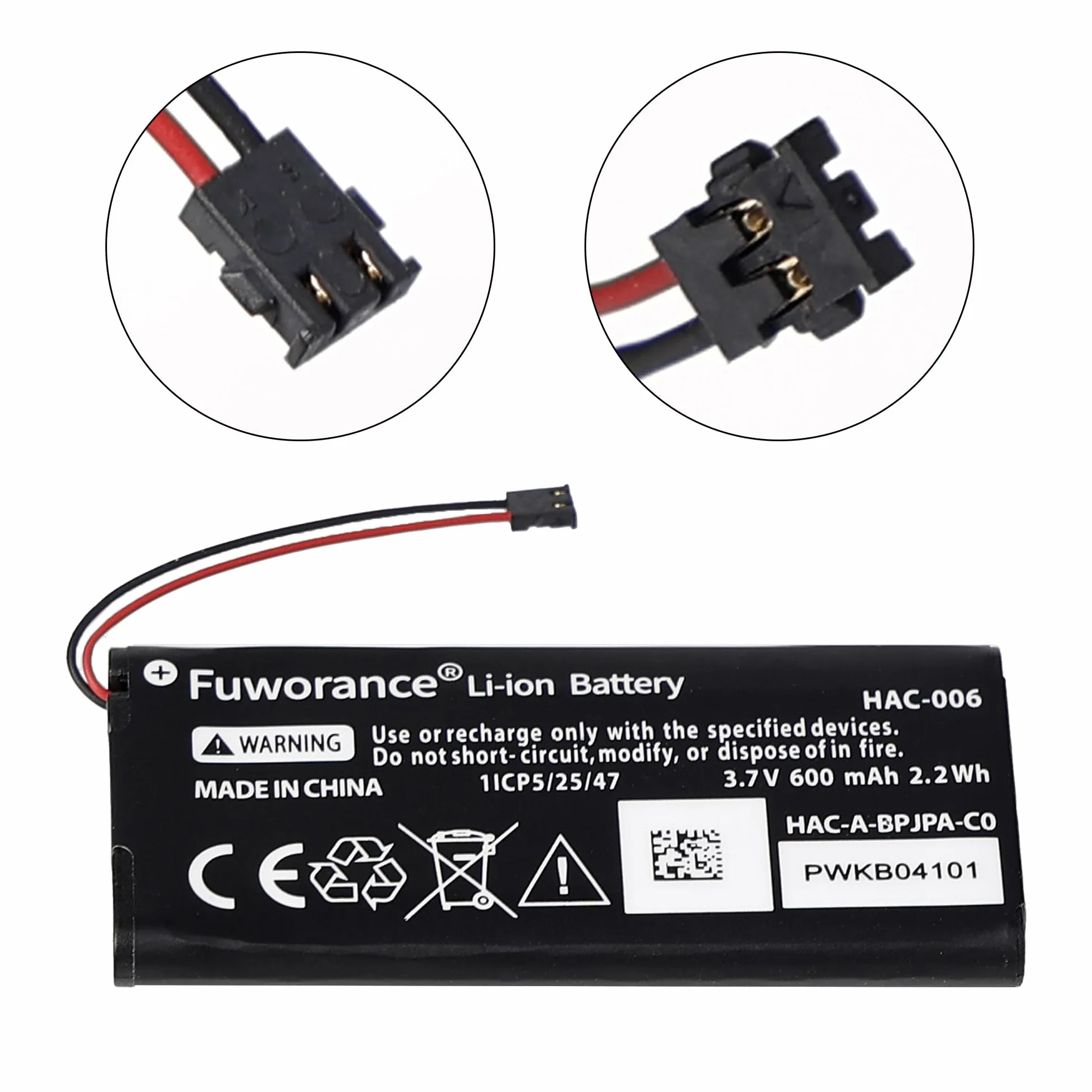 2 szt. Bateria 600 mAh, 3,7 V, kompatybilna z Nintendo Switch Joy-Con Controller HAC-006, HAC-015, HAC-016, HAC-A-JCL-C0, HAC-A-JCR-C0, lewa właściwa konsola do gier, wymienna bateria
