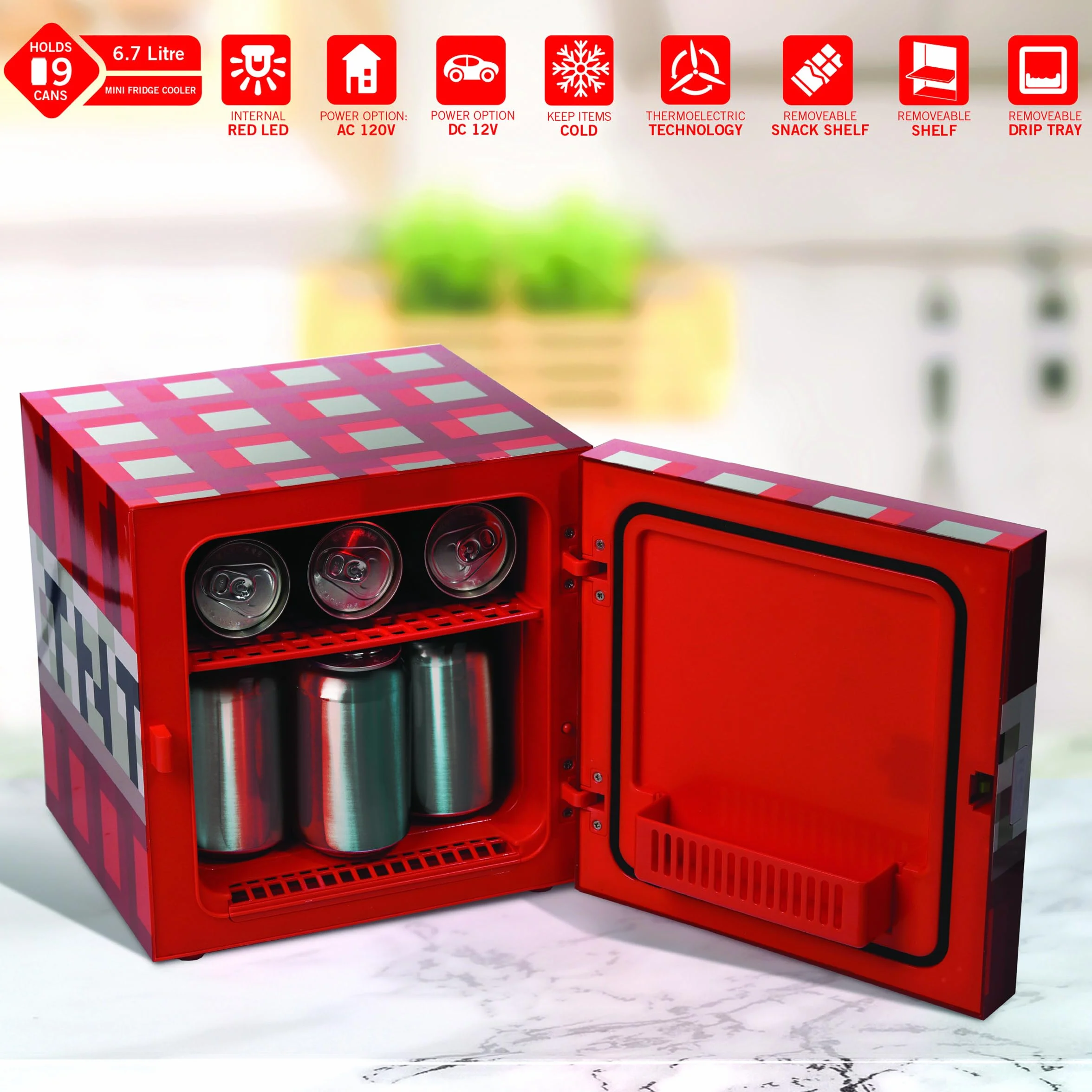 Ukonic Mini lodówka Minecraft TNT Cooler 6,7 litra 220V/12V cool box