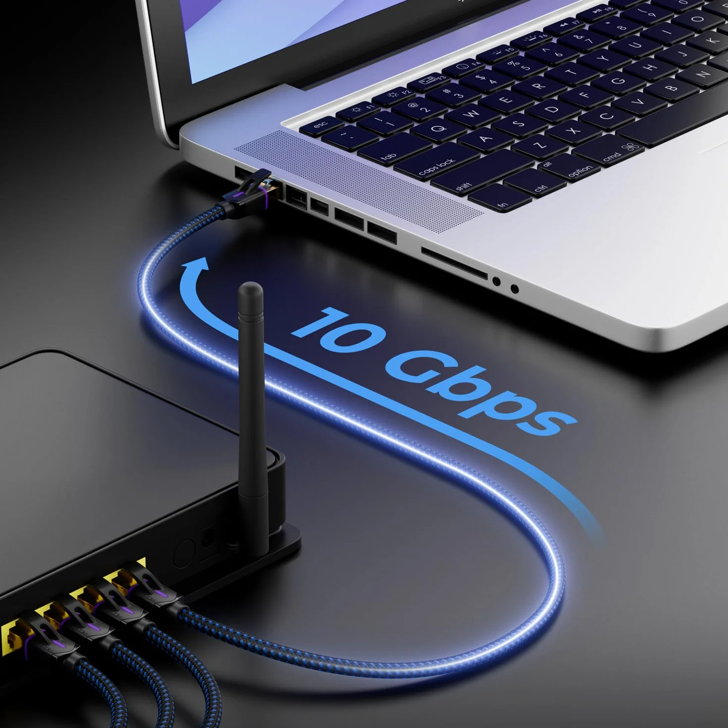 deleyCON 5m Kabel Sieciowy CAT 8 (40 Gbit/s, Nylon, 100% Miedź) S/FTP PIMF - Gigabit Ethernet Patchcord LAN - Wtyk RJ45 dla CAT8 CAT7 CAT6 PoE PS5 Router PC Laptop - Czarny