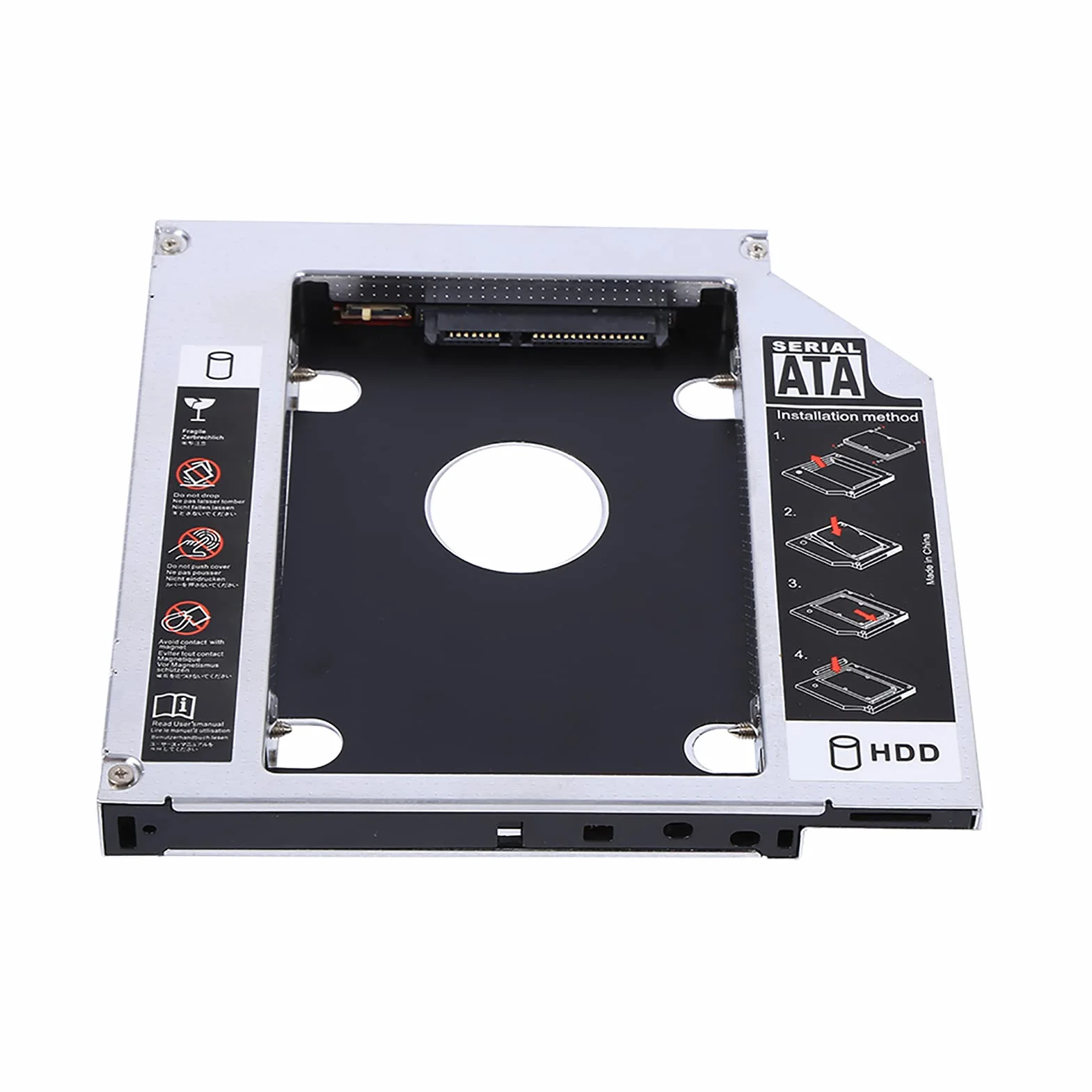 Obudowa dysku twardego, uniwersalny 2nd 12,7 mm twardy dysk optyczny adapter DVD adapter aluminiowy SATA HDD obudowa dysku twardego obsługuje dysk twardy 2,5 HDD, SATA, SATAII, SATA-III SDD