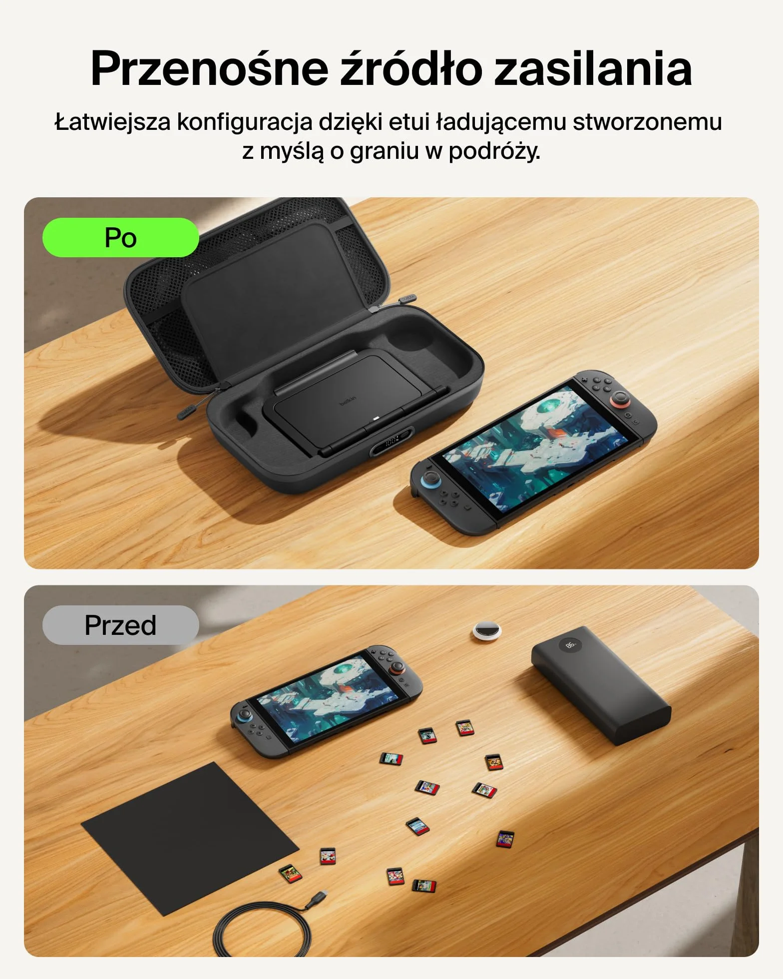 Belkin Gaming Etui Ładujące Pro do Nintendo Switch 2 z Powerbankiem 10 000 mAh, Torba Podróżna z Uchwytem na AirTag, Miejsce na 12 Kart z Grami, Ładowanie w Etui, Twarda Obudowa – Antracytowe