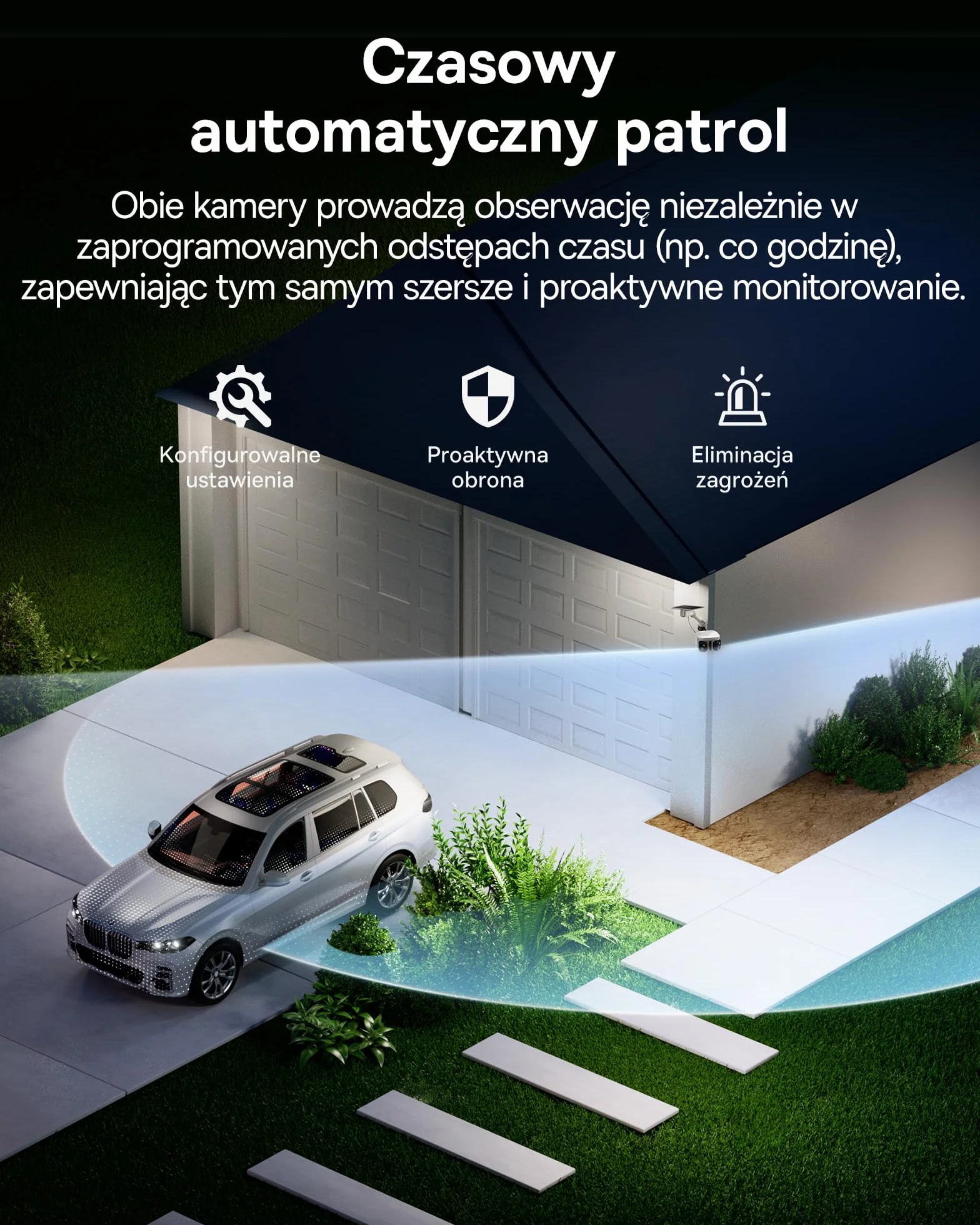 Baseus Security X1 Pro Kamera Zewnętrzna – kamera z podwójnym śledzeniem AI, monitoring 300°, nocne widzenie, solarna kamera bezprzewodowa na baterię, detekcja AI, automatyczny patrol, do 512 GB