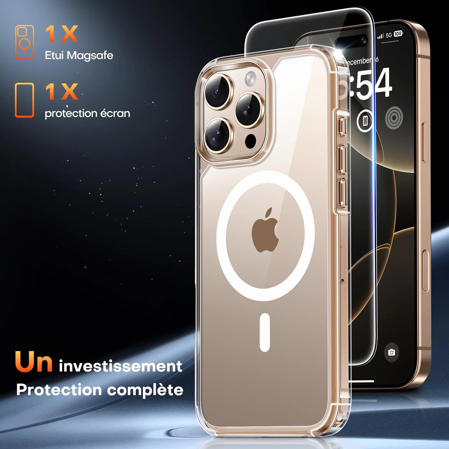 TAURI do iPhone 16 Pro Etui 6.3" z Szkło Hartowane Ochraniacz Ekranu, Kompatybilny z magnetyczne, Nieżółknącą Odporny na Magnetyczna Obudowy - Przejrzysty