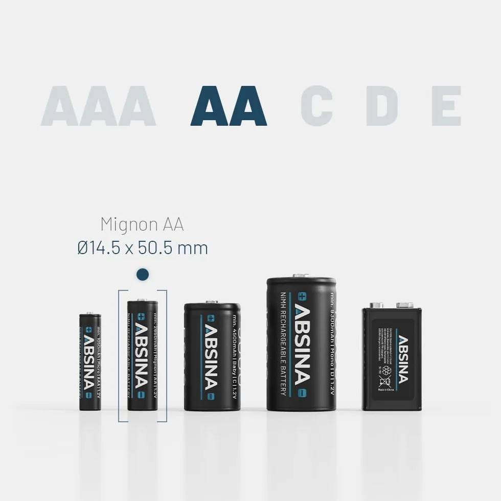 ABSINA 4 x bateria solarna AA do ponownego ładowania, 800 mAh, 1,2 V NiMH, ładowalne baterie AA do lampy solarnej, bateria AA do lamp solarnych, akumulatory AA, baterie AA