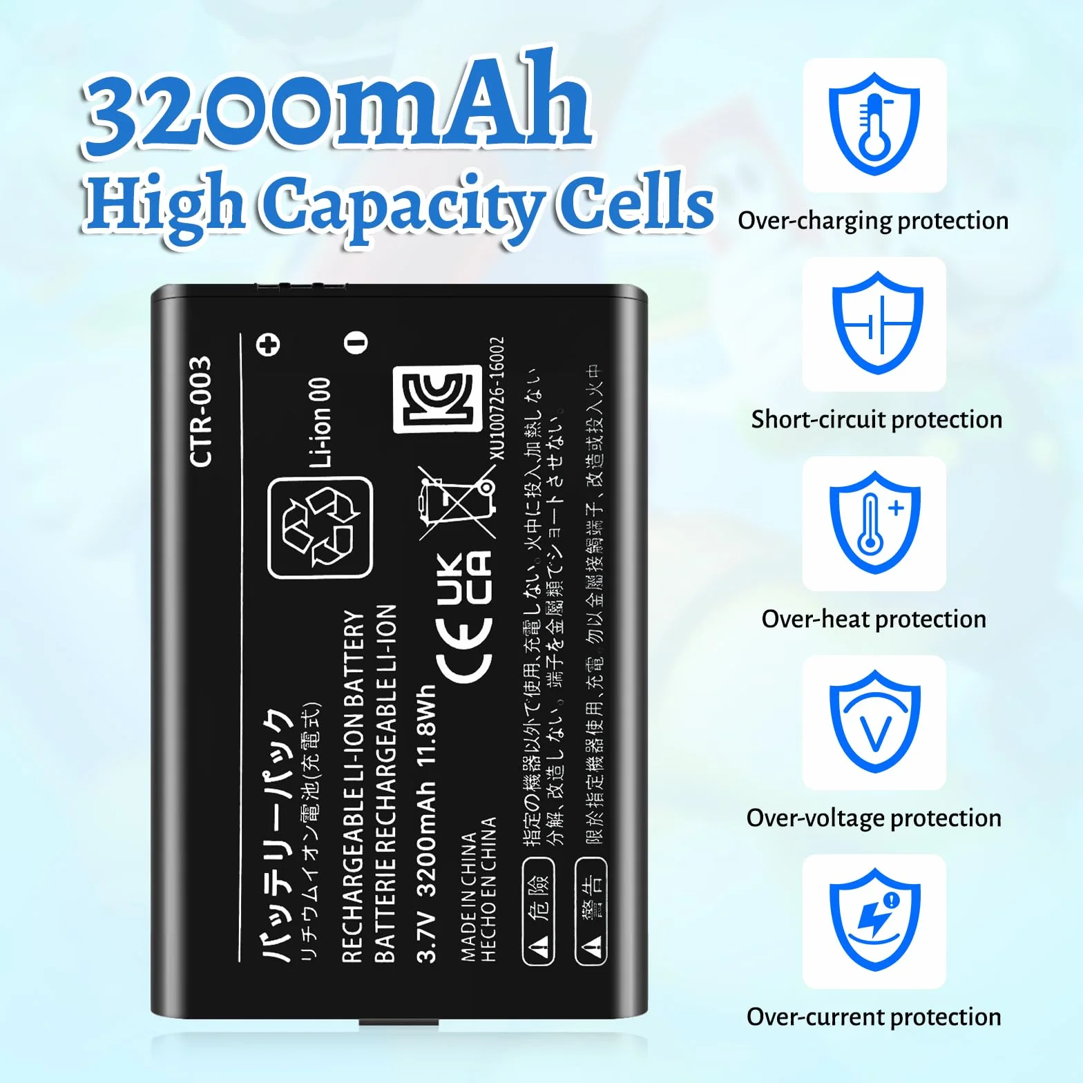 3DS Akku, Bateria CTR-003 [3200mAh] (2024 Nowa Ulepszona Wersja), Bateria CTR-003 kompatybilna z konsolą do gier Nintendo 3DS N3DS CTR-001 MIN-CTR-001 z zestawem narzędzi (Nie dotyczy New 3DS, 3DS XL)