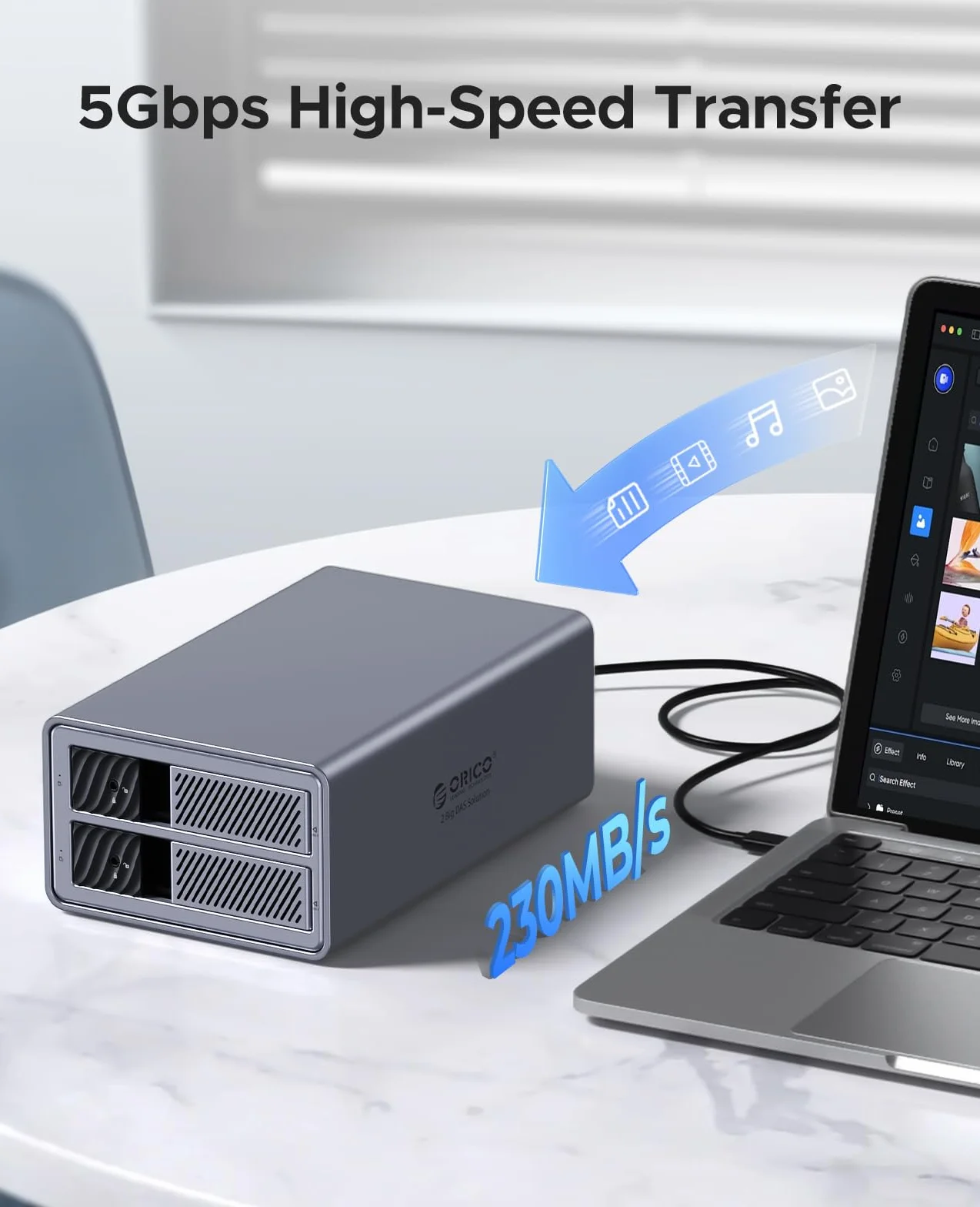 ORICO Aluminiowa obudowa dysków twardych RAID na 2 dyski twarde, stacja dokująca USB 3.0 HDD do 3,5 cala HDD do 2 x 22 TB, obsługuje RAID 0/1 (9828RU3)