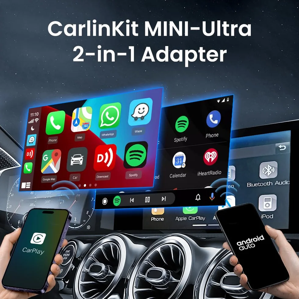 CarlinKit Bezprzewodowy adapter CarPlay i Android Auto MINI-Ultra, bezprzewodowy adapter 2 w 1, konwertuje przewodowy CarPlay/Android Auto na bezprzewodowy, mini Stick Design, aktualizacja OTA