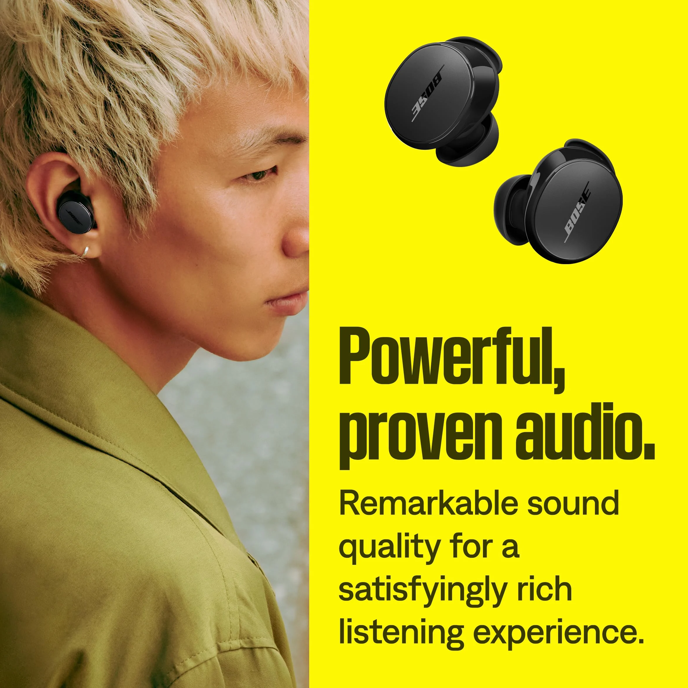 Bose QuietComfort bezprzewodowe słuchawki douszne z redukcją szumów, Lifestylowe słuchawki douszne Bluetooth z aktywną redukcją szumów, Do 8,5 godziny pracy na jednym ładowaniu, Czarny