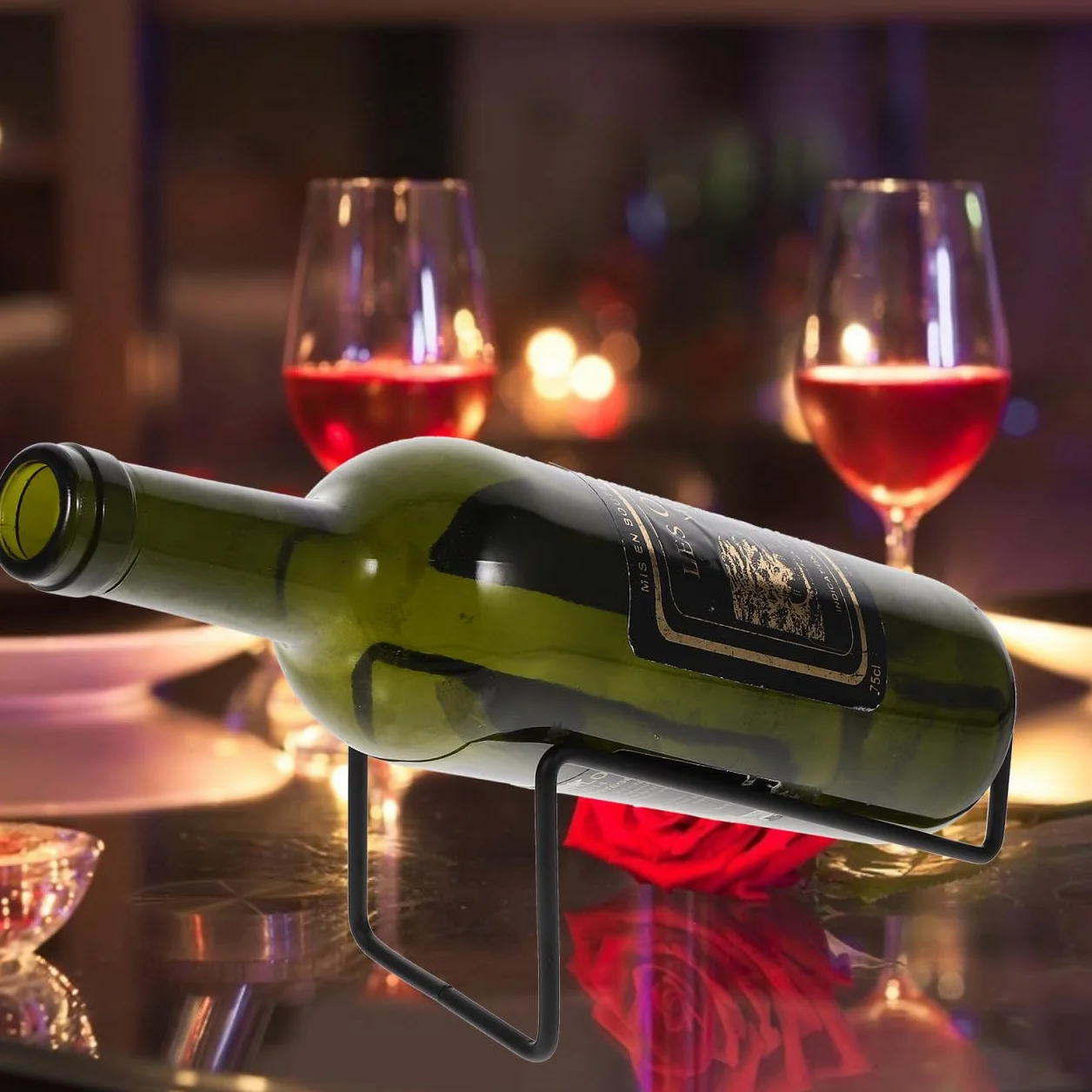 Holibanna 2 sztuki pojedynczych regałów na butelki wina, wolnostojący stojak na wino, stojak na wino z metalu, organizer na czerwone wino, na napoje i likiery (czarny)