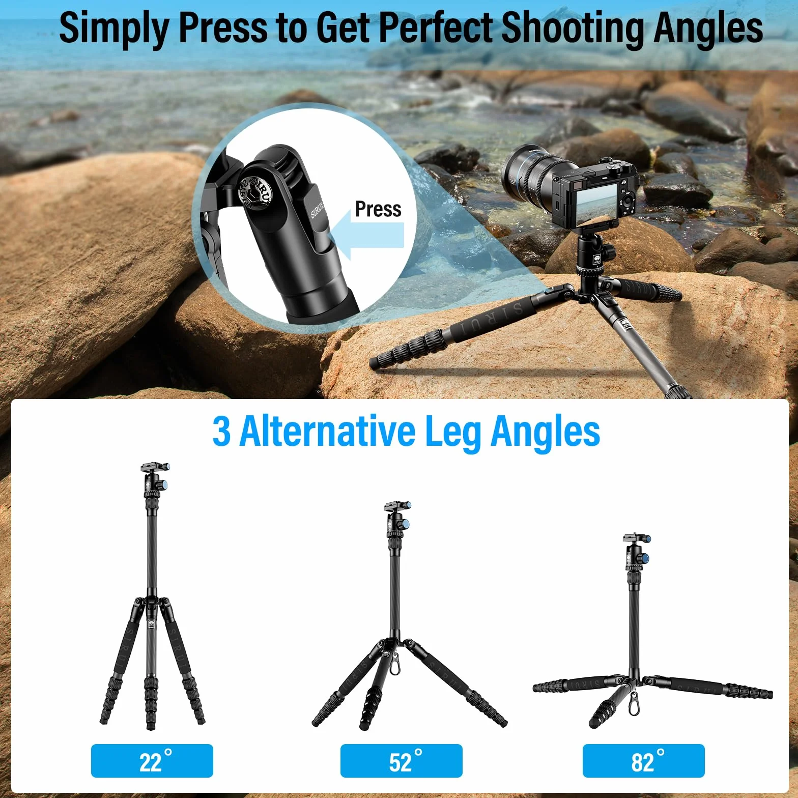 Sirui Compact Traveler 5C statyw 140 cm lekki statyw podróżny z włókna węglowego przenośny statyw z głowicą kulową panoramiczną 360° i Arca szwajcarską szybkozłączką nośność do 4 kg