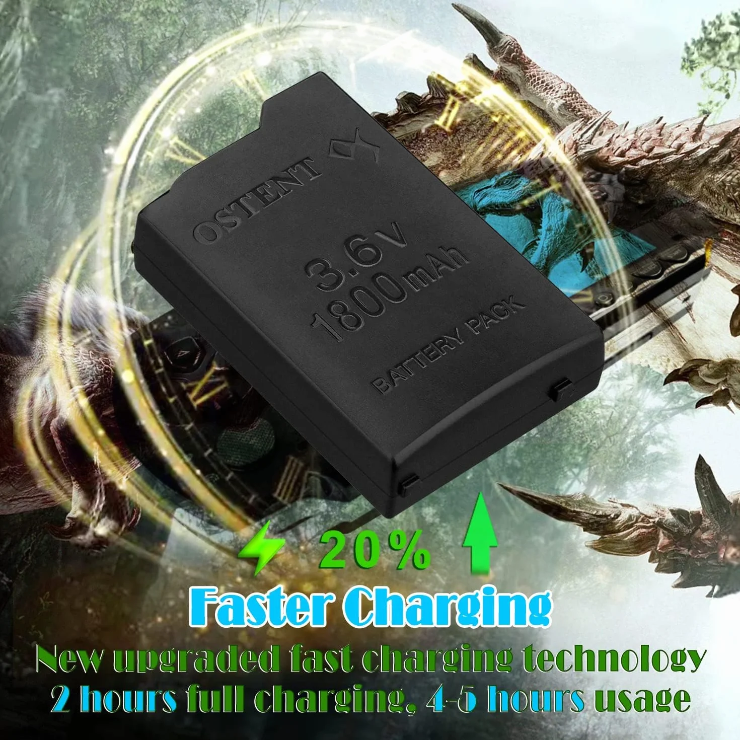 OSTENT Duża Pojemność Prawdziwa Jakość 1800mAh 3,6V Litowo-jonowa Li-ION Polimer Akumulator Pack wymienny do Sony PSP 1000 PSP-110 Konsola