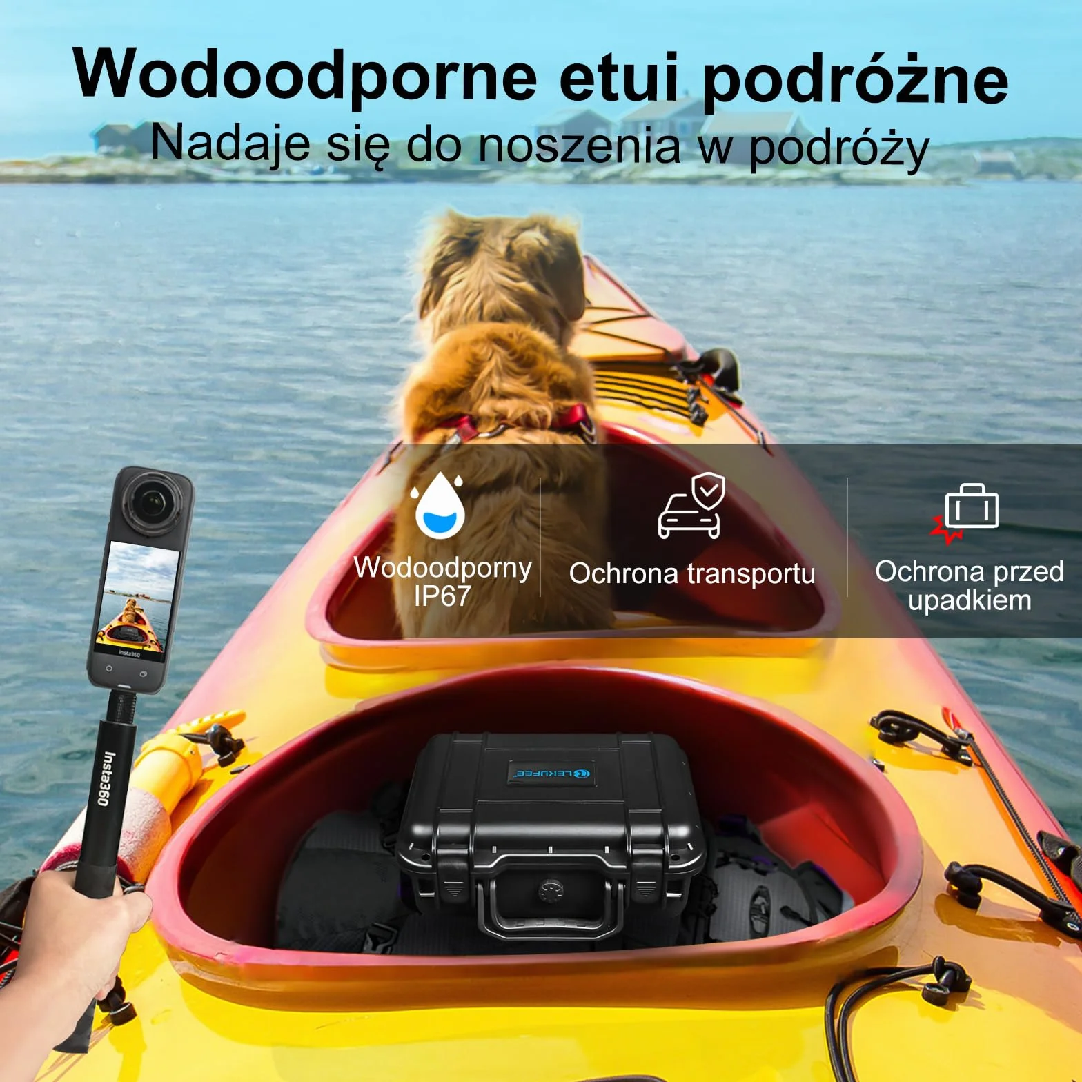 LEKUFEE Przenośny wodoodporny futerał do kamery sportowej Insta360 X5, Insta360 X4 Air/ X4 / X3 i innych akcesoriów (tylko etui)