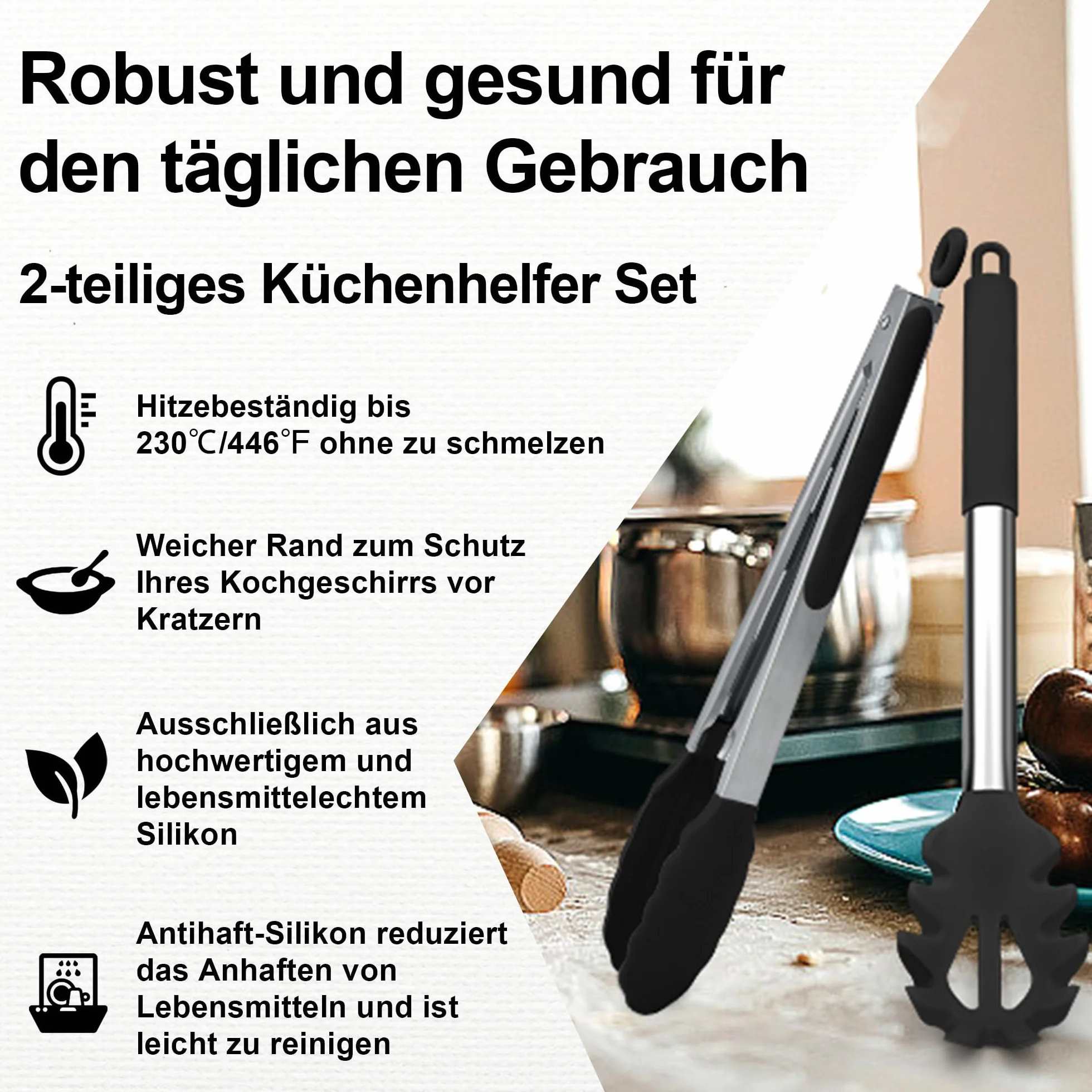Homikit Łyżka do spaghetti i szczypce kuchenne, nieprzywierający silikon, zestaw do serwera spaghetti, odporna na wysokie temperatury, łyżka do makaronu i szczypce do gotowania, zestaw szczypiec do