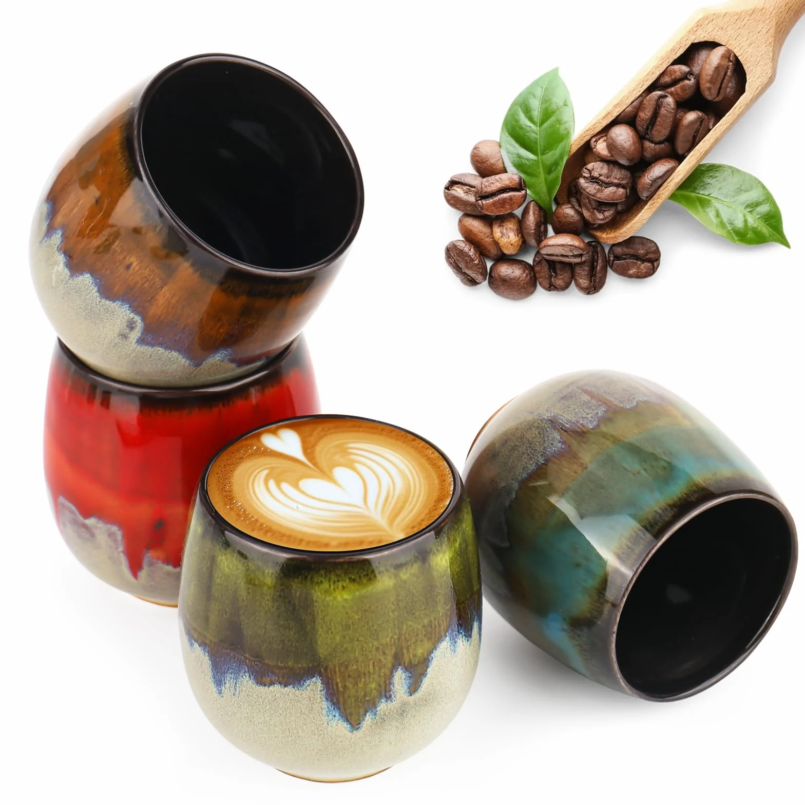Porcelanowe filiżanki do espresso 4 x 100 ml, ręcznie wykonane, grube ścianki