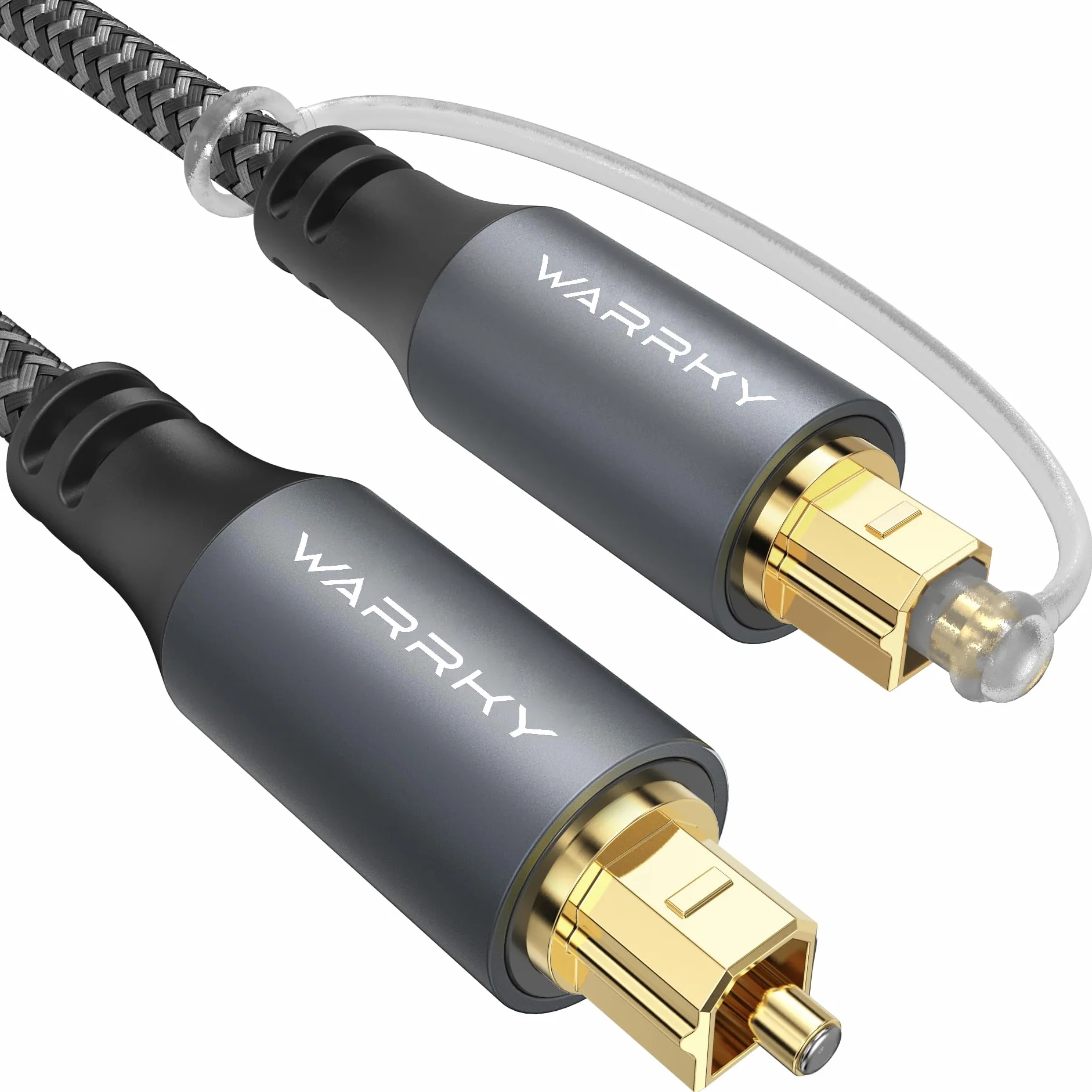 Kabel światłowodowy WARRKY do soundbara i telewizora, 1,8 m. Obudowa ze stopu, oplot nylonowy, pozłacany 24-karatowym złotem. Cyfrowy światłowodowy kabel audio Toslink, kompatybilny z Samsung, LG,
