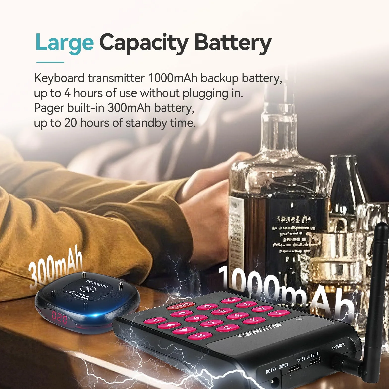 Retekess TD161 System Przywoławczy, 500M Pager Restauracyjny, 20 Pagerów, Klawiatura o Pojemności 1000 mAh, z Przyciskiem Wyciszenia, 7 Trybów Zachęty, ładowanie Indukcyjne, Pager do Kawiarnia, Bar