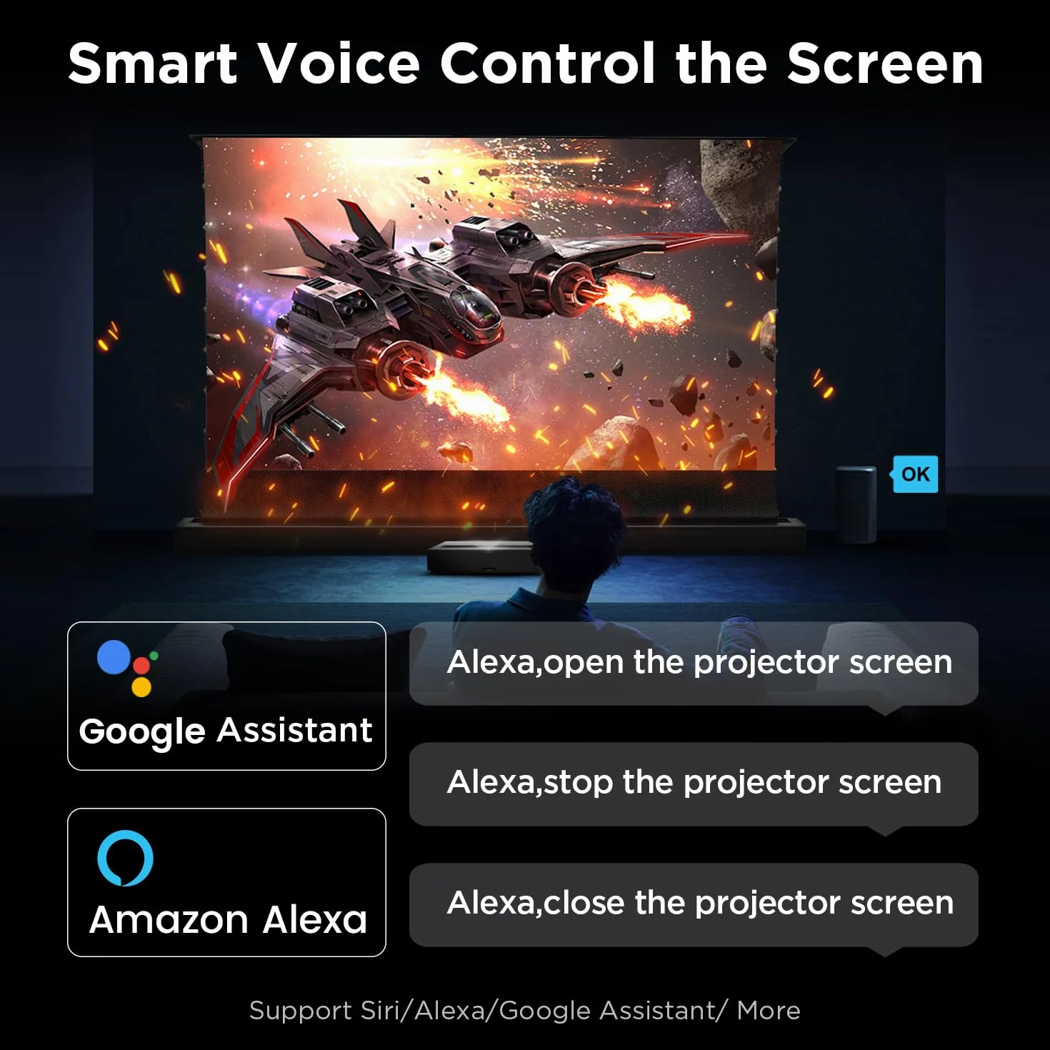 Ekran Projektora, 120 Calowy Stojący Rozciągany Elektrycznie, ALR CLR, 4K UHD Laserowy Ekran TV, Przenośne Kino Domowe, Ekran do Projektora Krótkiego Zasięgu, Bez Montażu
