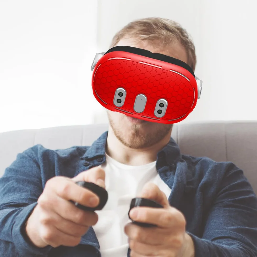 6 szt. Zestaw etui ochronnych Osłona powłoki Osłona uchwytu kontrolera Osłona twarzy Osłona obiektywu Osłony joysticka dla Oculus/Meta Quest 3 (czerwone)
