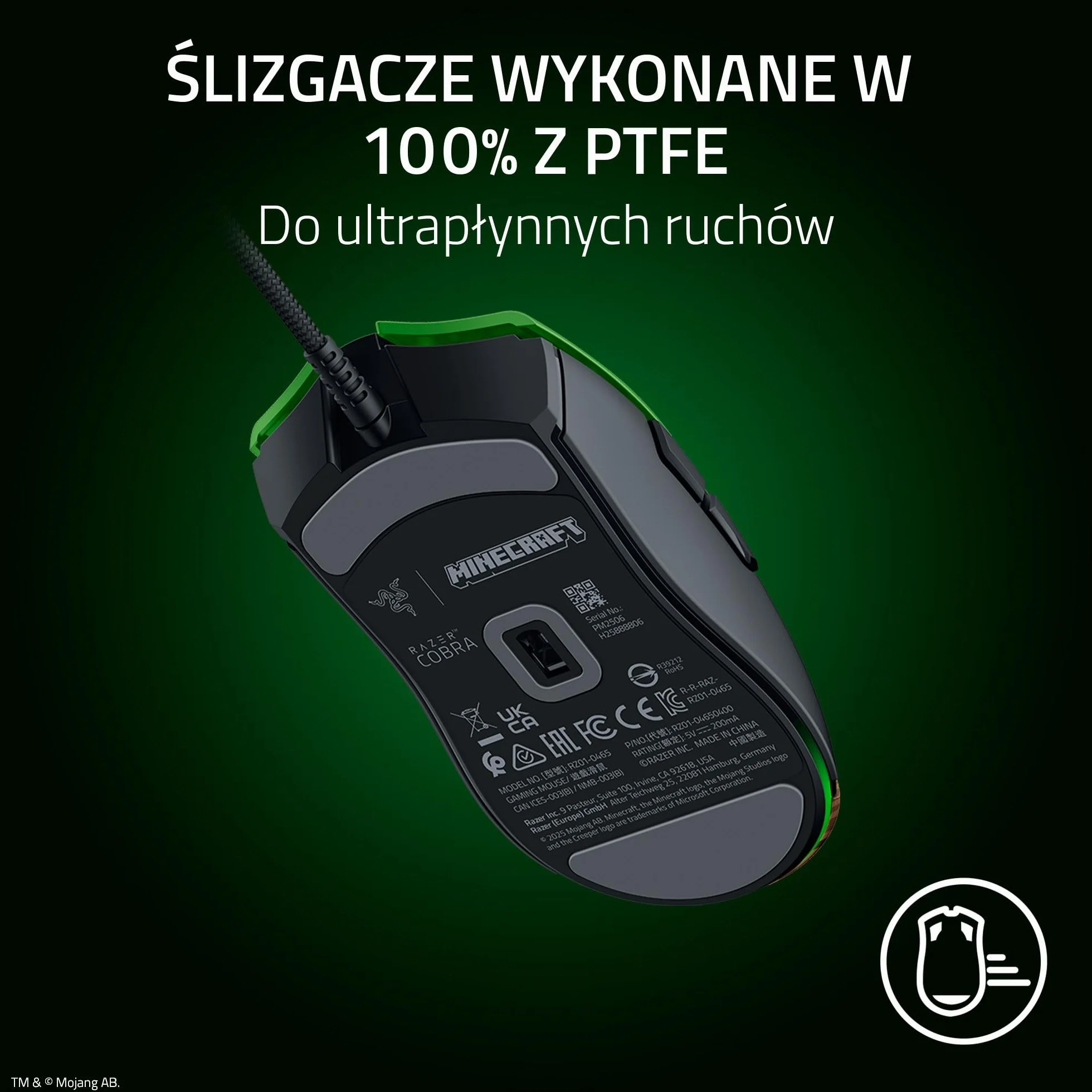 Razer Cobra Minecraft Edition lekka przewodowa mysz do gier 8500 DPI 58 g optyczne przełączniki 3. generacji podświetlenie Chroma kabel Speedflex