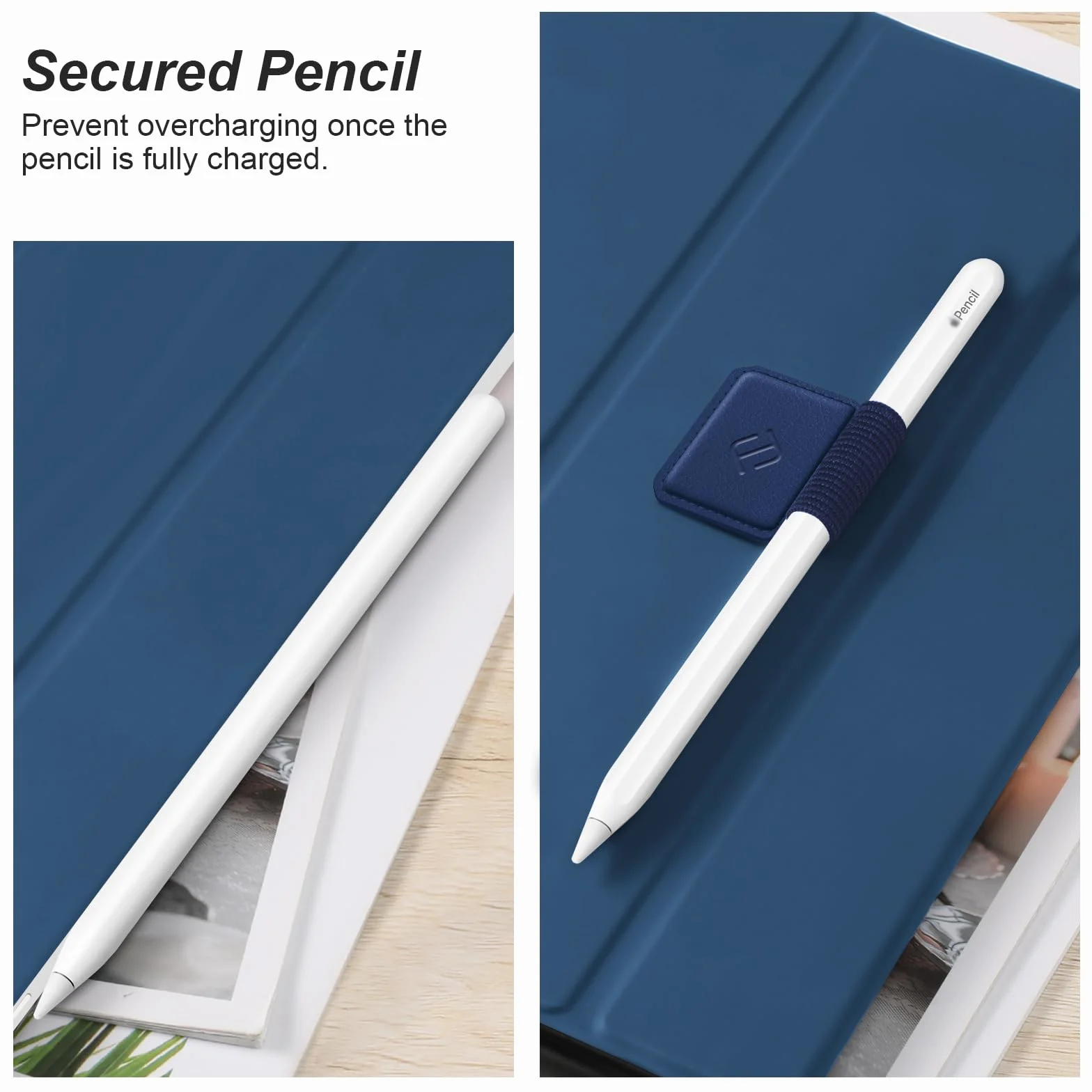FINTIE 4 sztuki samoprzylepnych uchwytów na długopisy, do Apple Pencil i rysika, elastyczna sztuczna skóra, uchwyt na notatnik, kalendarz, tablet, segregator, granatowy, 4 sztuki