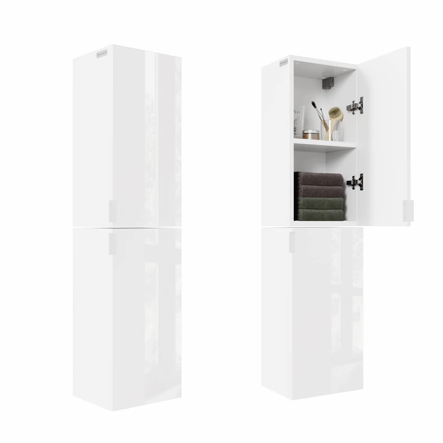 PLATAN ROOM Szafka łazienkowa, wysoka szafka łazienkowa, zestaw 2-częściowy, 60 cm, 90 cm, 120 cm, 150 cm, wisząca szafka łazienkowa z miękkim domykaniem, do łazienki, matowa – biała o wysokim