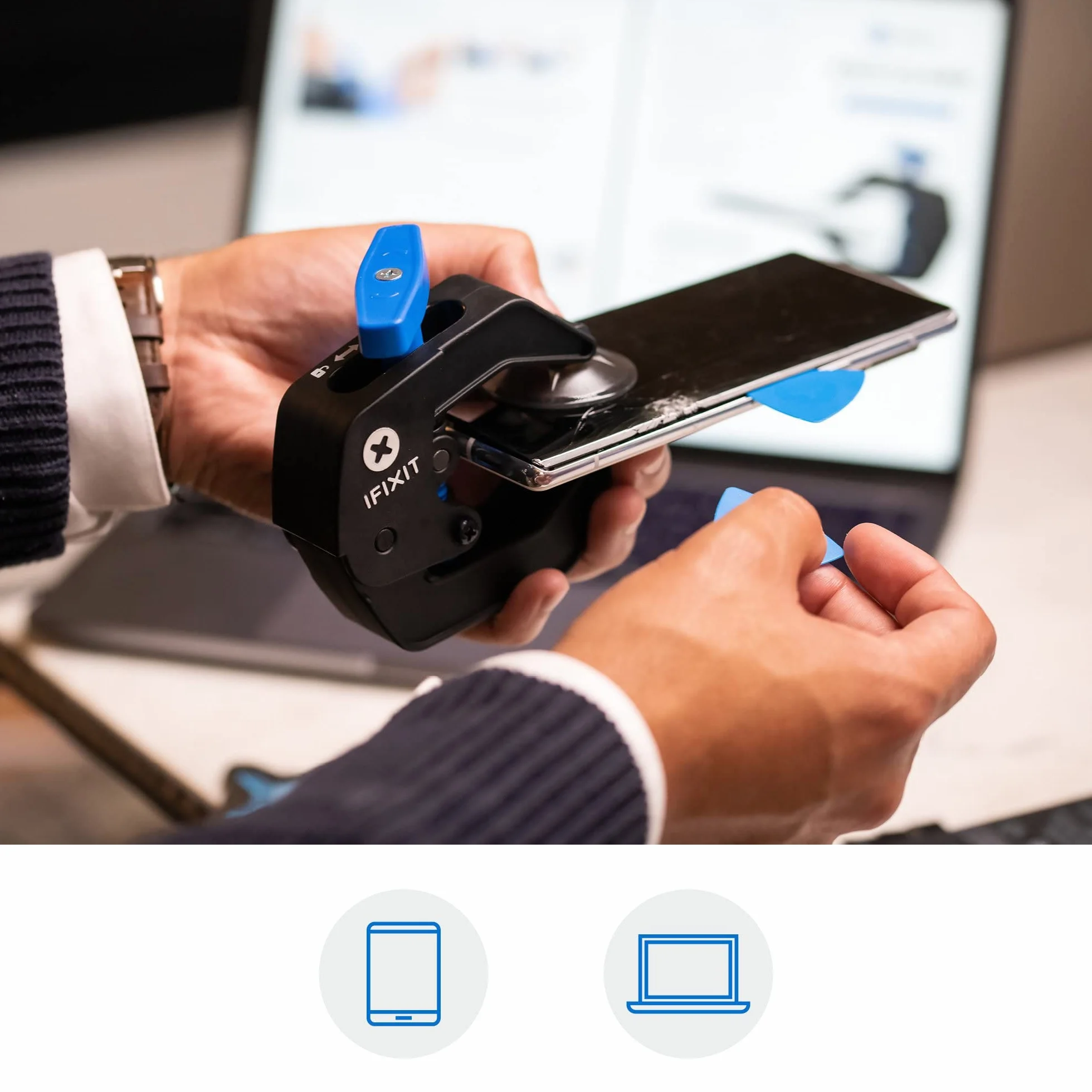 iFixit Anti-Clamp, zacisk z przyssawkami, podnośnik przyssawkowy do otwierania telefonów komórkowych, tabletów itp. zacisk przyssawkowy, narzędzie do oddzielania sklejonych elementów